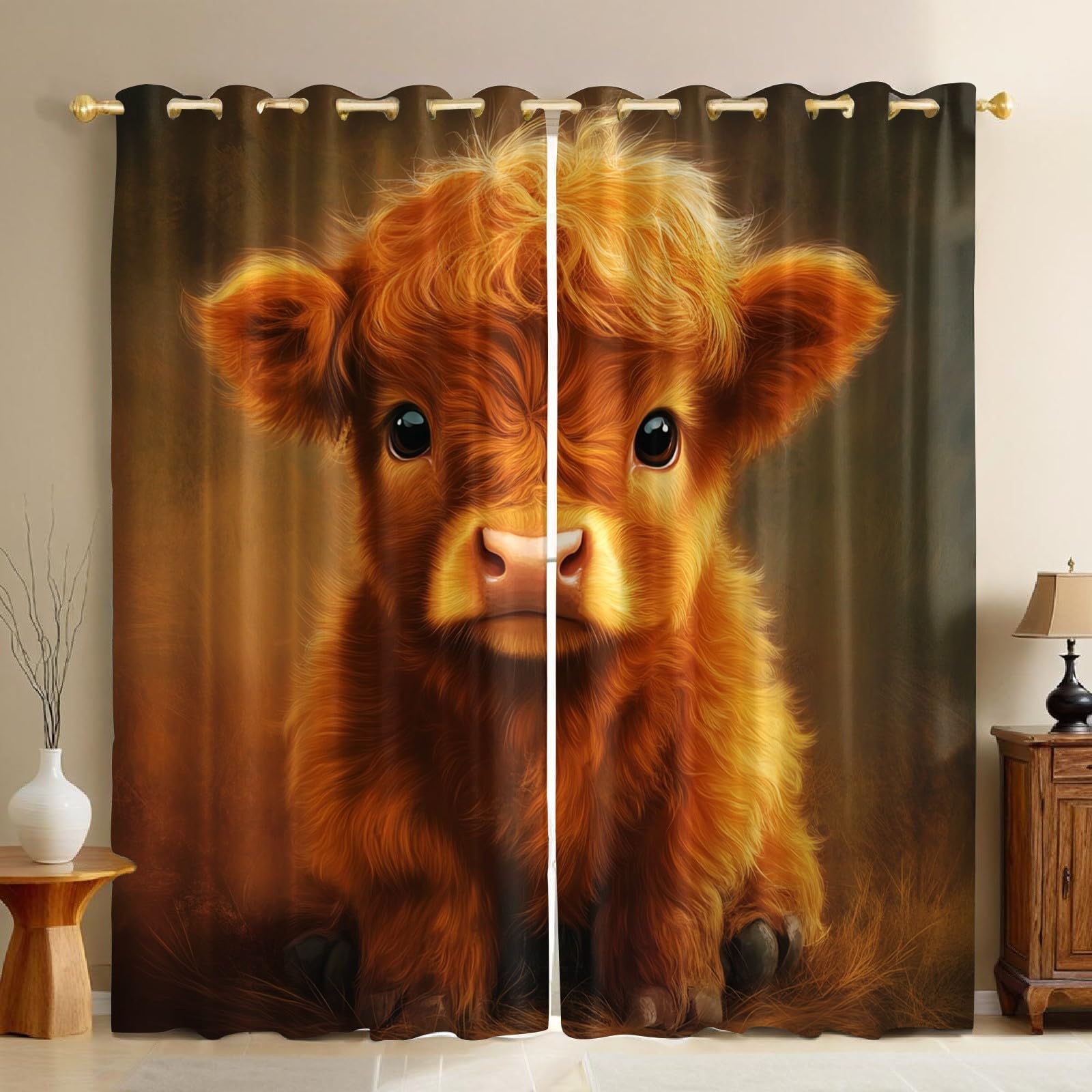 Rideaux occultants thermiques animaux des Highlands | Lot de 2 isolants phoniques