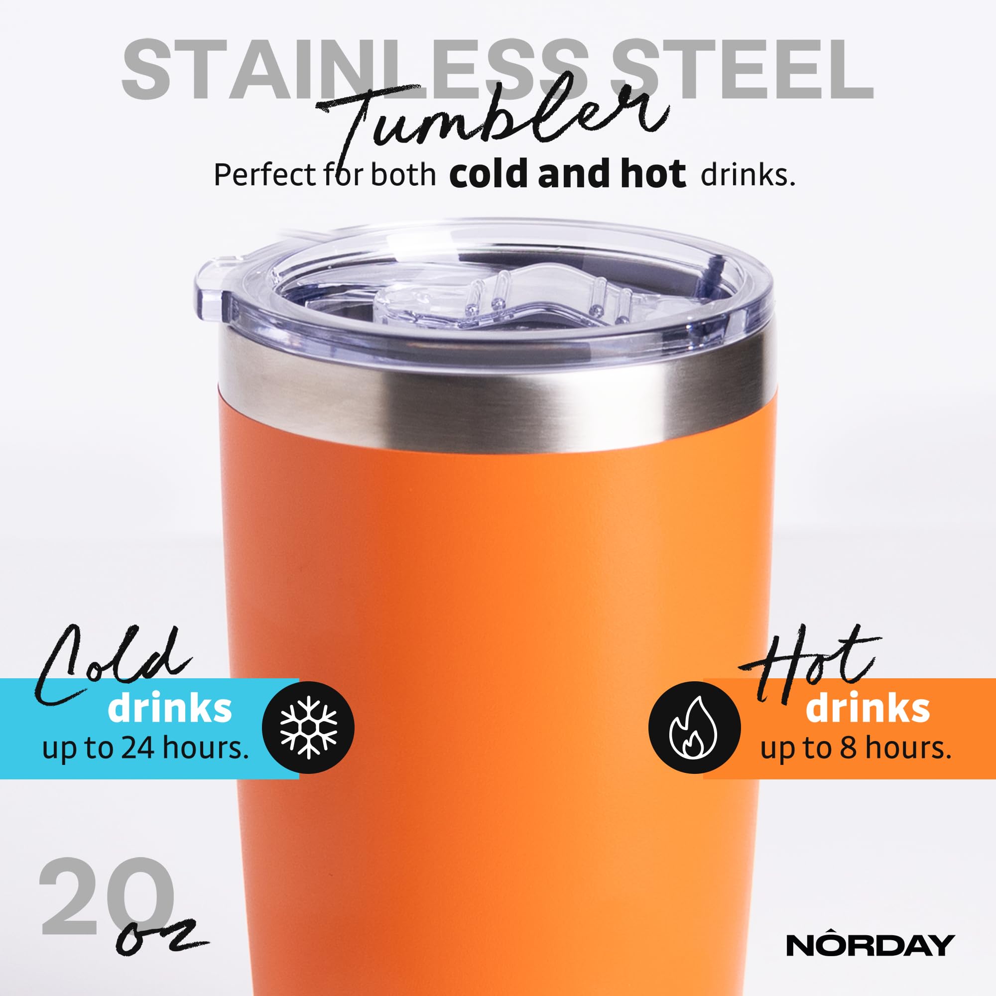 NORDAY Tasse mit Deckel, vakuumisoliert, Reisebecher, Edelstahlbecher, doppelwandiger Kaffeebecher, hält Temperatur bis zu 24 Stunden, auslaufsicher, Orange