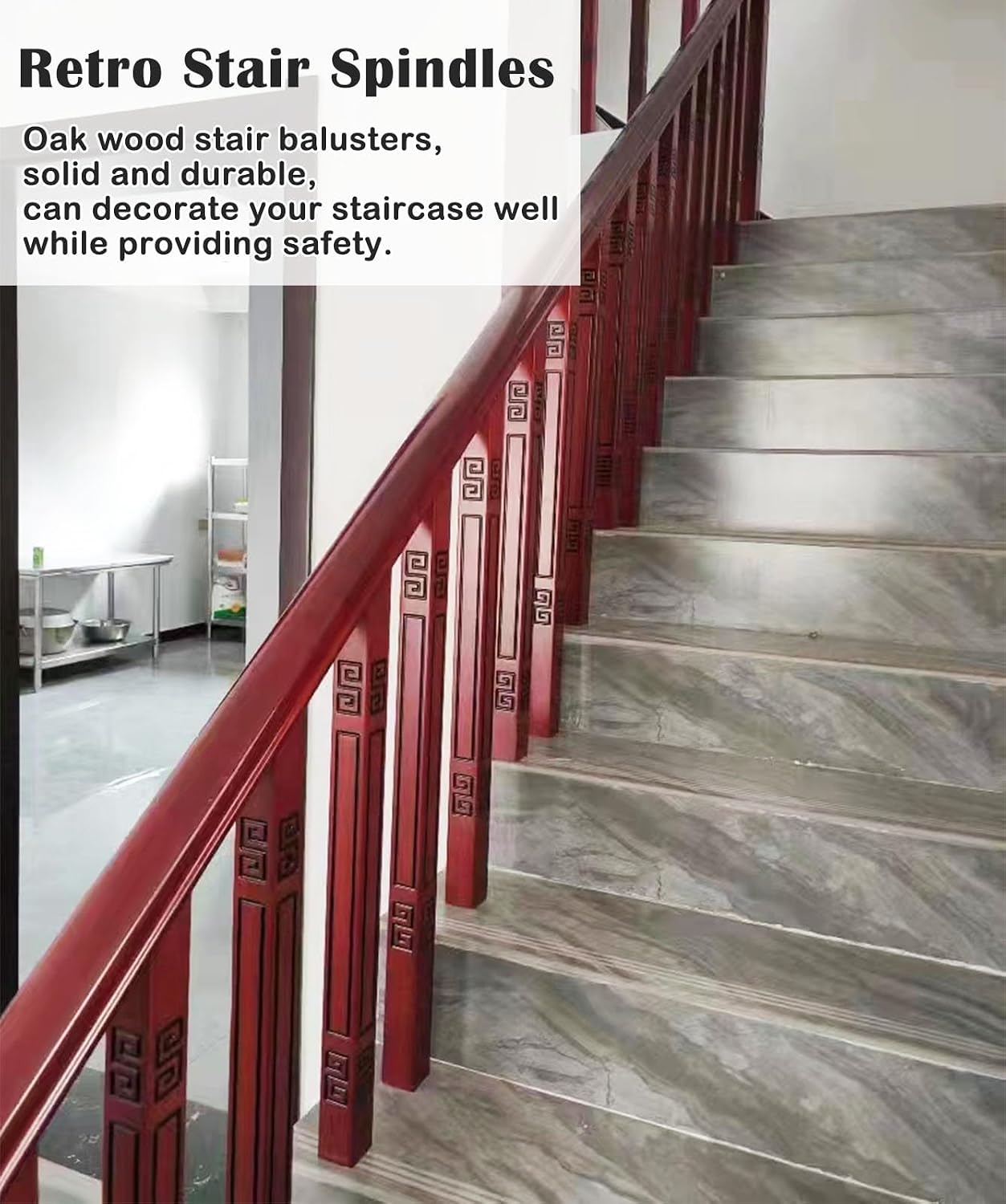 Vintage Red Balusters for Indoor Stairs, 4.8cm Square Stair Spindles Bundles Replacement, Solid Wood Stair Railings Handrail for Villa Staircase Hallway Deck(1pc)