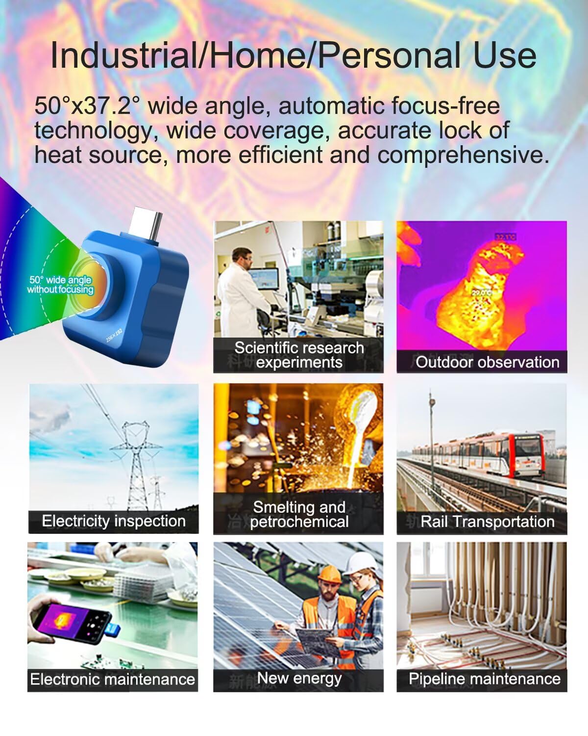 Kamera termowizyjna z systemem Android, rozdzielczość 256 x 192 na podczerwień, częstotliwość klatek na sekundę 25 Hz, kamera termiczna, nadaje się do rozwiązywania problemów, kontroli PCB