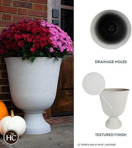 Miniatura 2 de The HC Companies Maceta de urna Tribeca de 22 pulgadas, maceta decorativa de plástico para exteriores con drenaje para porche delantero, terraza,