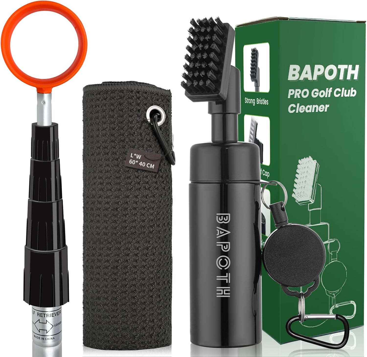 SPEENSUN 15FT Golf Ball Retriever and Golf Club Cleaner Bundle Items