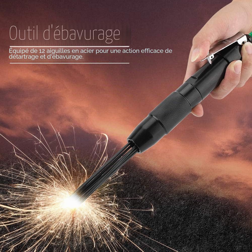 Pistolet à Aiguilles Pneumatique en Acier au Carbone, 12 Aiguilles, 4400 tr/min, 90 PSI, 1/4", Noir, 32,5 cm, Élimination de Rouille