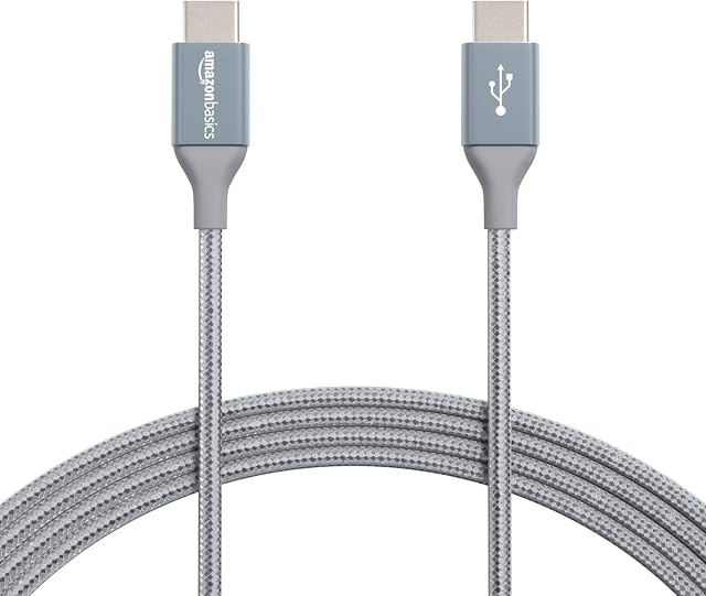 Amazon Basics Double Braided Nylon USB Type-C to Type-C 2.0 Cable | 3 m, Dark Grey