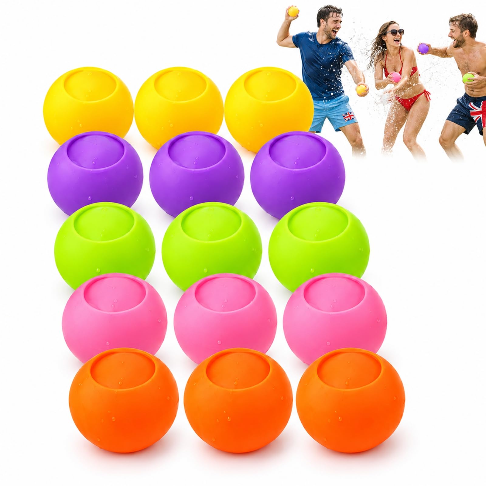 Reusable Water Balloons 15 Pack, Self-Sealing Silicone Balls, 6 cm
