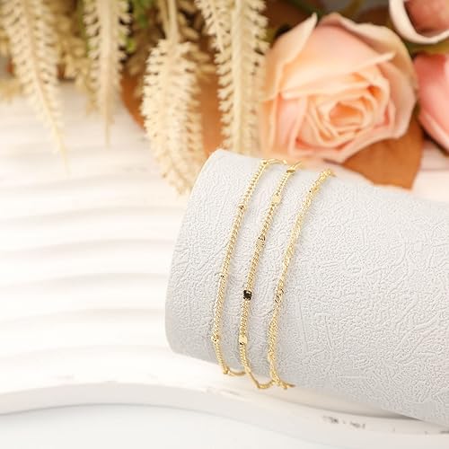 Miniatura 6 de CAROVO Pulseras de Oro para Mujer, Pulsera Chapada en Oro de 14k para Mujer Conjuntos de Pulseras Delicadas Espiga Clip Satélite Caja Cadena