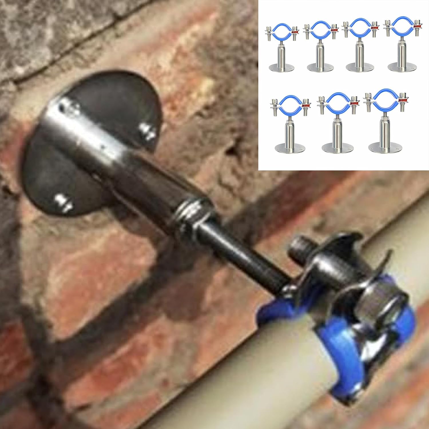 2 PCS Adjustable Pipe Bracket, Pipe Hanger with Pipe Strap for Wall Ceiling Pipe Supports(Φ80-89mm/Φ3.15-3.50in)