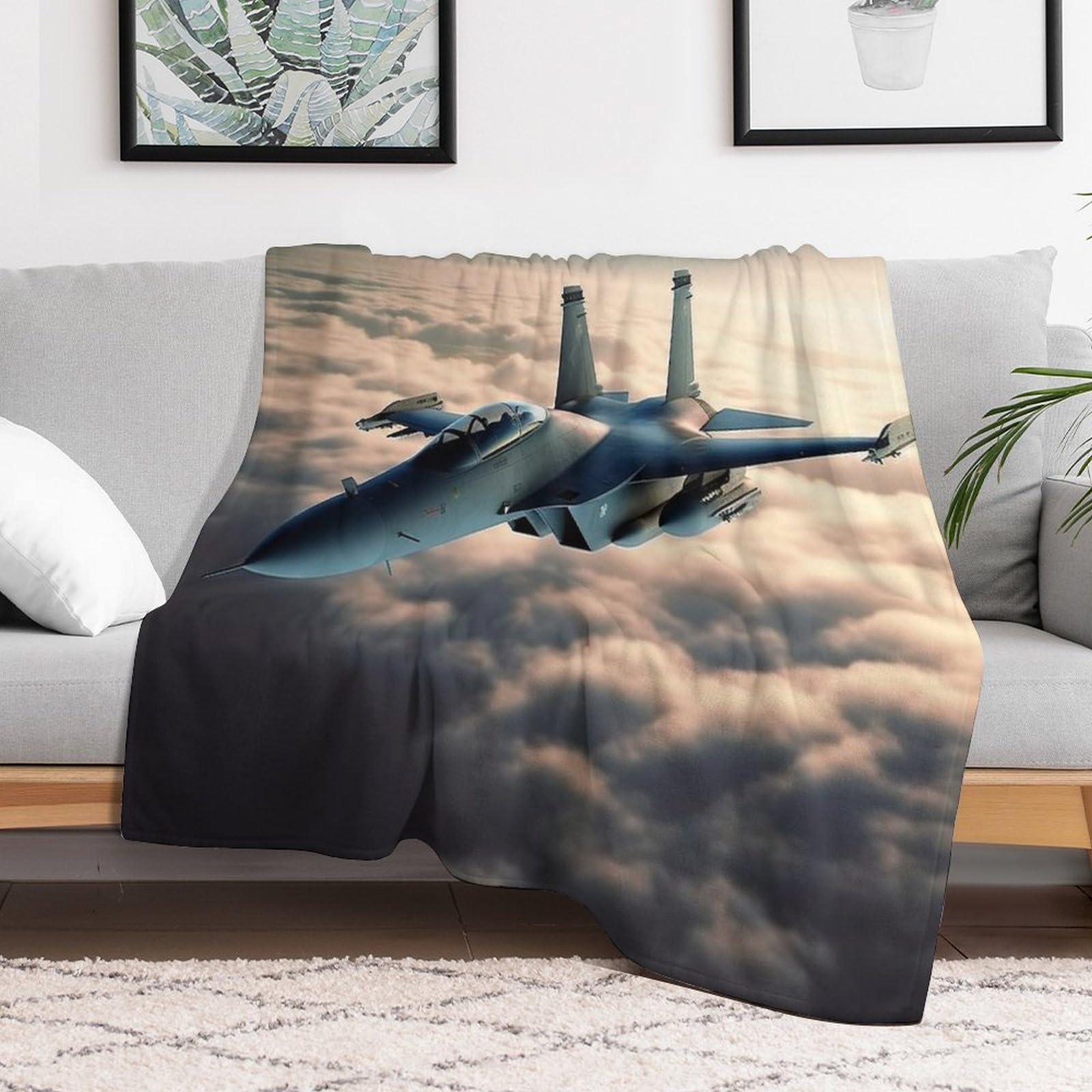 Plaid avion de chasse en flanelle, cadeau idéal pour passionné