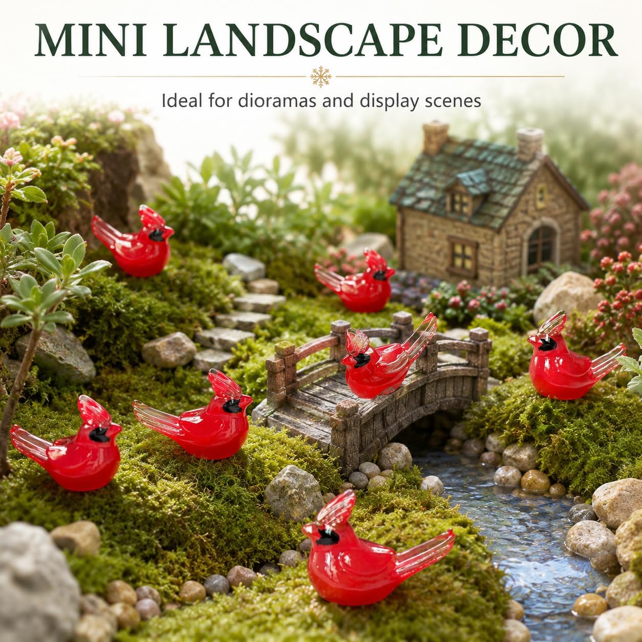 50Pcs Glow in Dark Mini Resin Red Cardinal Bird Figurines - Tiny Cardinal Christmas Ornaments, Miniature Garden Decor, Crafts Birds, Cake Topper, Gift with Storage Box