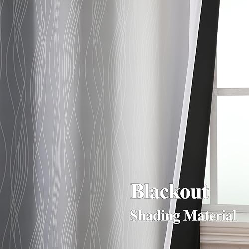 Miniatura 5 de Estelar Textiler Cortinas opacas grises y blancas con bolsillo para cortinero para sala de estar, cortinas de ventana con bloqueo de luz completa