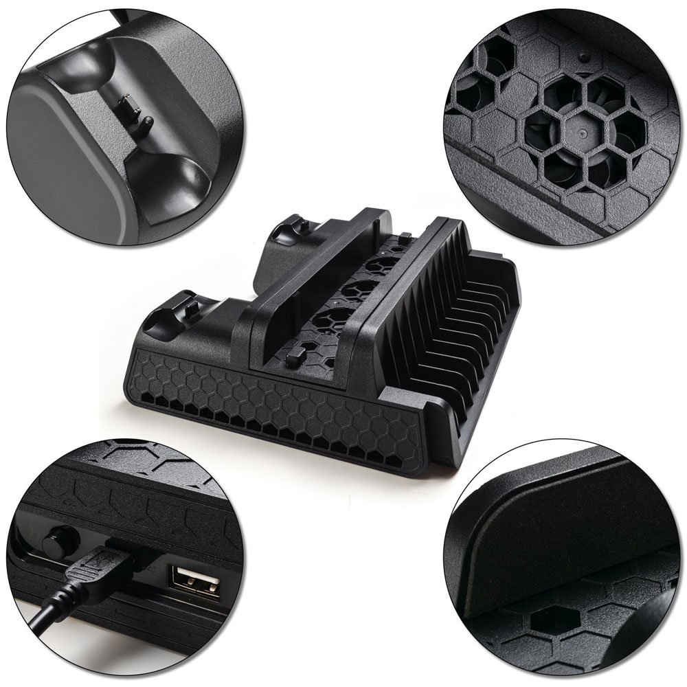 PlayStation d'accueil double ElecGear avec ventilateur et chargeur USB pour deux manettes DualShock - Stockage Blu-ray 12 PS - Slim/Pro/Slim Edition