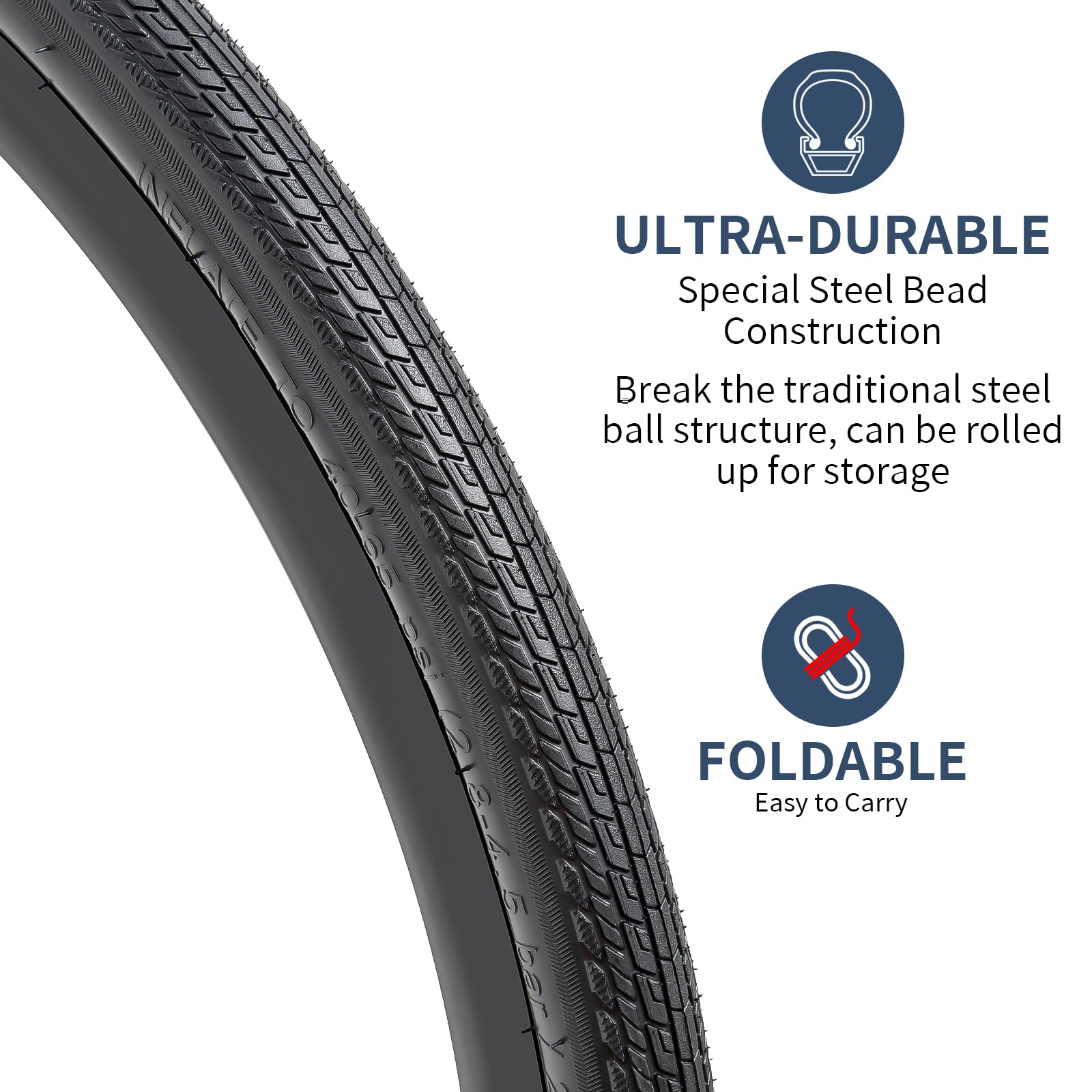 YunSCM 2 Pack 24 inch Tyres 24x1.75 ETRTO 47-507 Foldable Bicycle Tire Compatible 24x1.75 Road/City Bike Bicycle Tyres and Tubes (W-2118) - Image 2