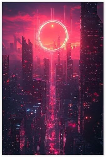 Miniatura 1 de XAHOR Neon Cyberpunk Pop Art Print  Retro Futuristic Cityscape Wall Art  Bold Graphic Decor Canvas Wall Art Print Poster For Home School Office