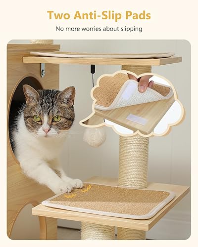 Miniatura 6 de Árbol moderno para gatos, torre de madera para gatos de 42.5 pulgadas con condominio de 2 pisos, muebles para gatos con postes rascadores para