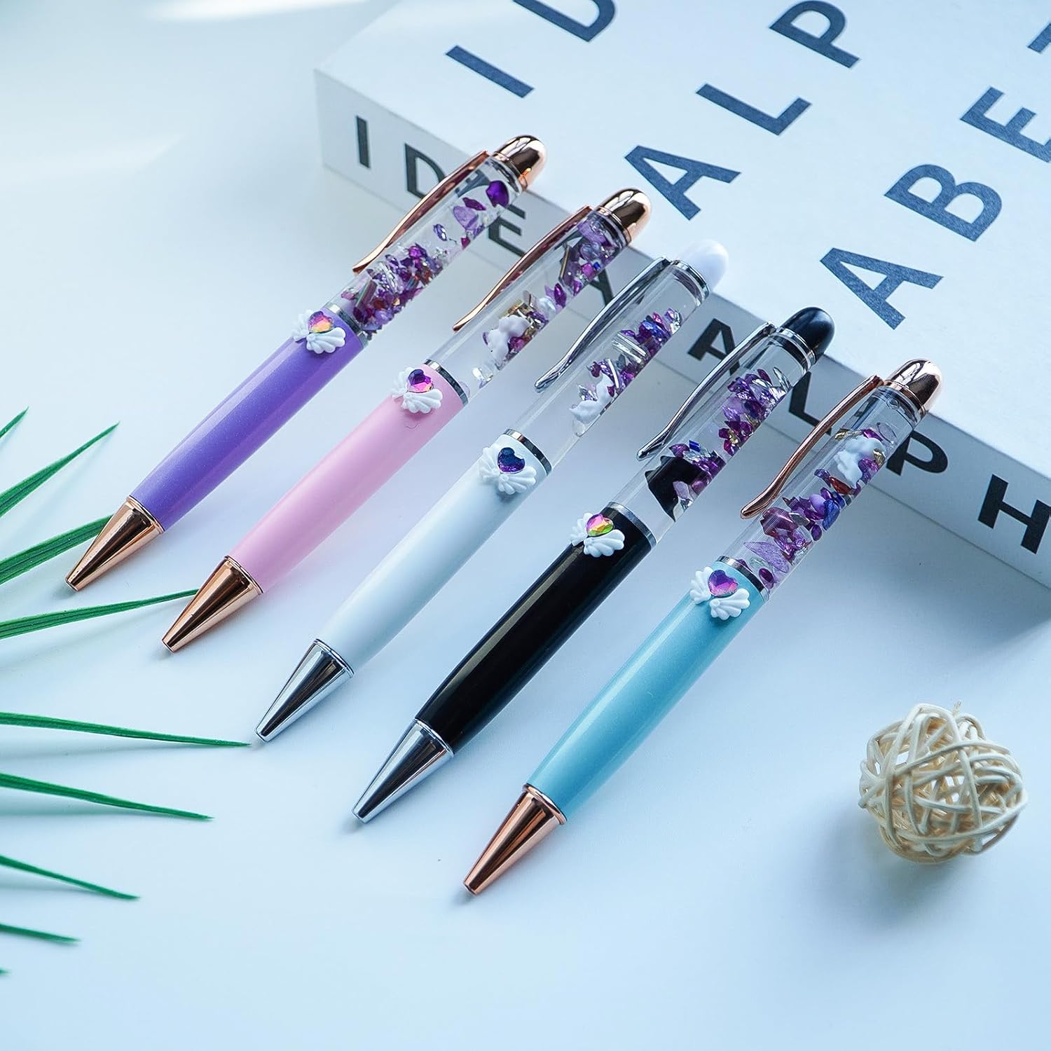 Angel Wing Cute 3D Floater Liquid Writing Journaling Office Pen Unique Gifs Set of 5 Pens