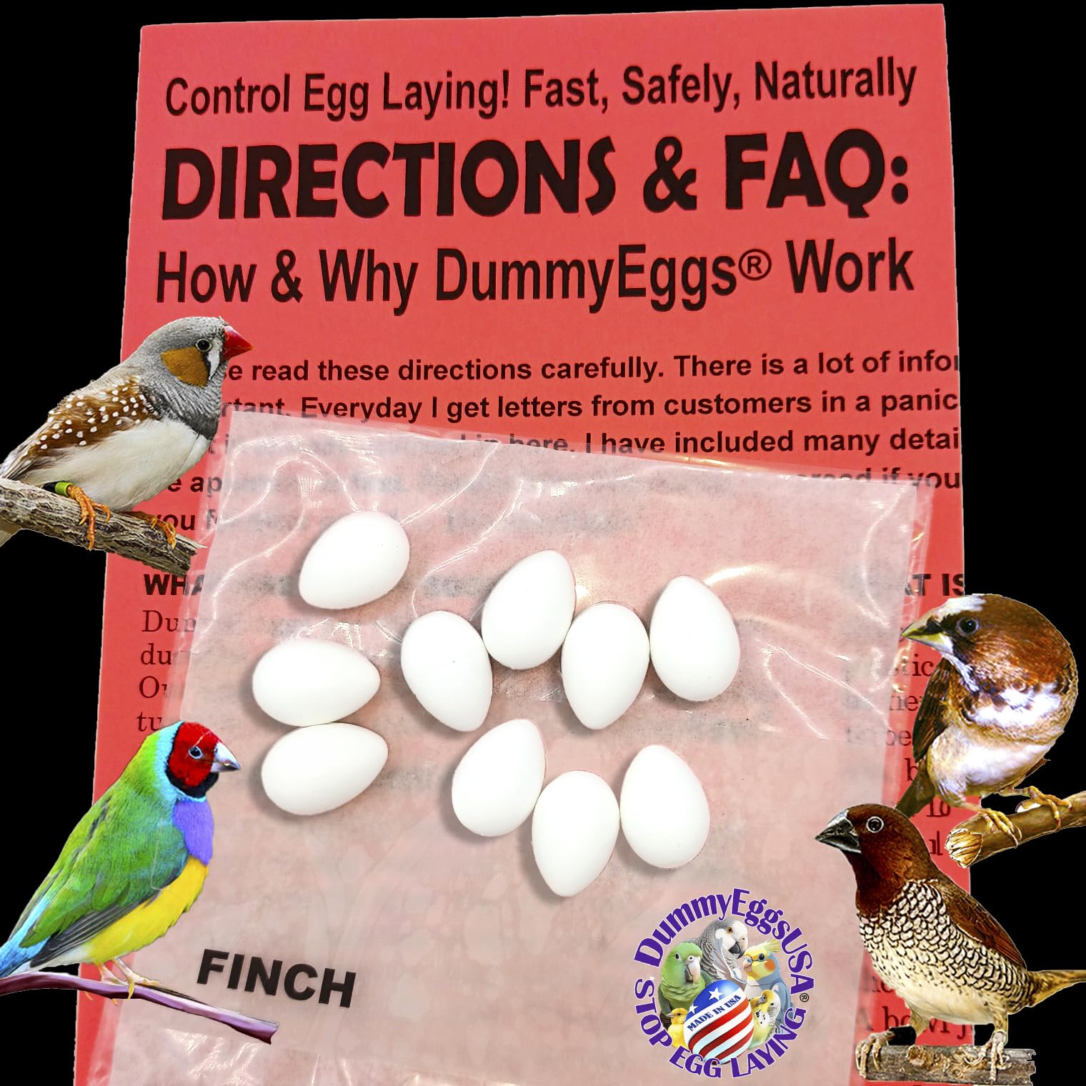 Finch Eggs Plastic Dummy Trick Your Bird to Stop Brooding Laying 5/8" x 1/2" White Non-Toxic 7 Solid Realistic Fake Bird Eggs USA