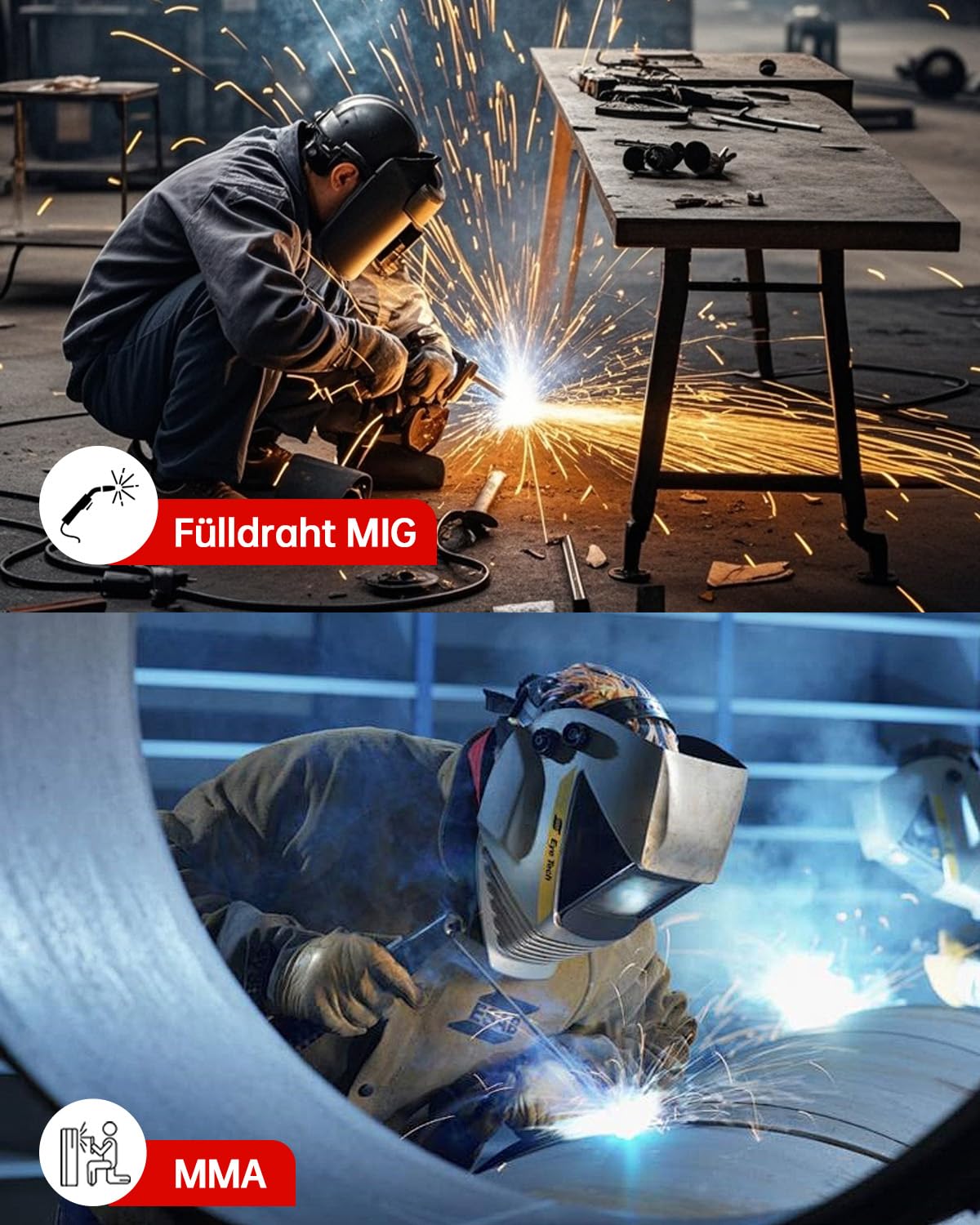 VECTOR WELDING Fülldraht Schweißgerät Set 130A, Inverter Schweißmaschine | 3-in-1 IGBT Elektroden Schweißgerät Flux MIG/MMA/Lift WIG mit Digital Display, Anti-Stick, Leicht Tragbar für Autoreparatur
