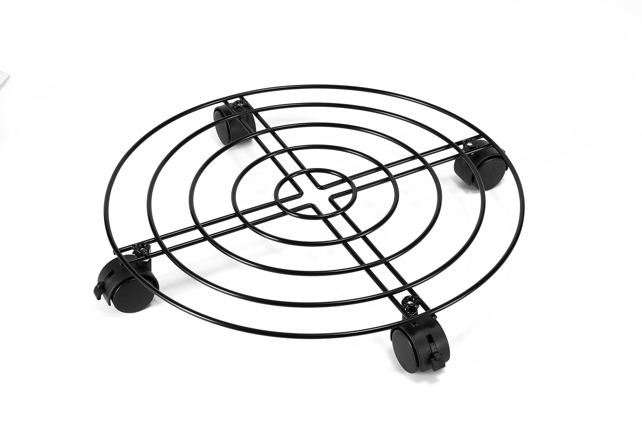 Pflanzentrolleys mit Rädern, robuster Topf, rund, 40,6 cm, Bremse, Transportwagen, Gartenplatte, Metallständer, schwarz, große Größe (Durchmesser: 40 cm mit 4 Bremsen)