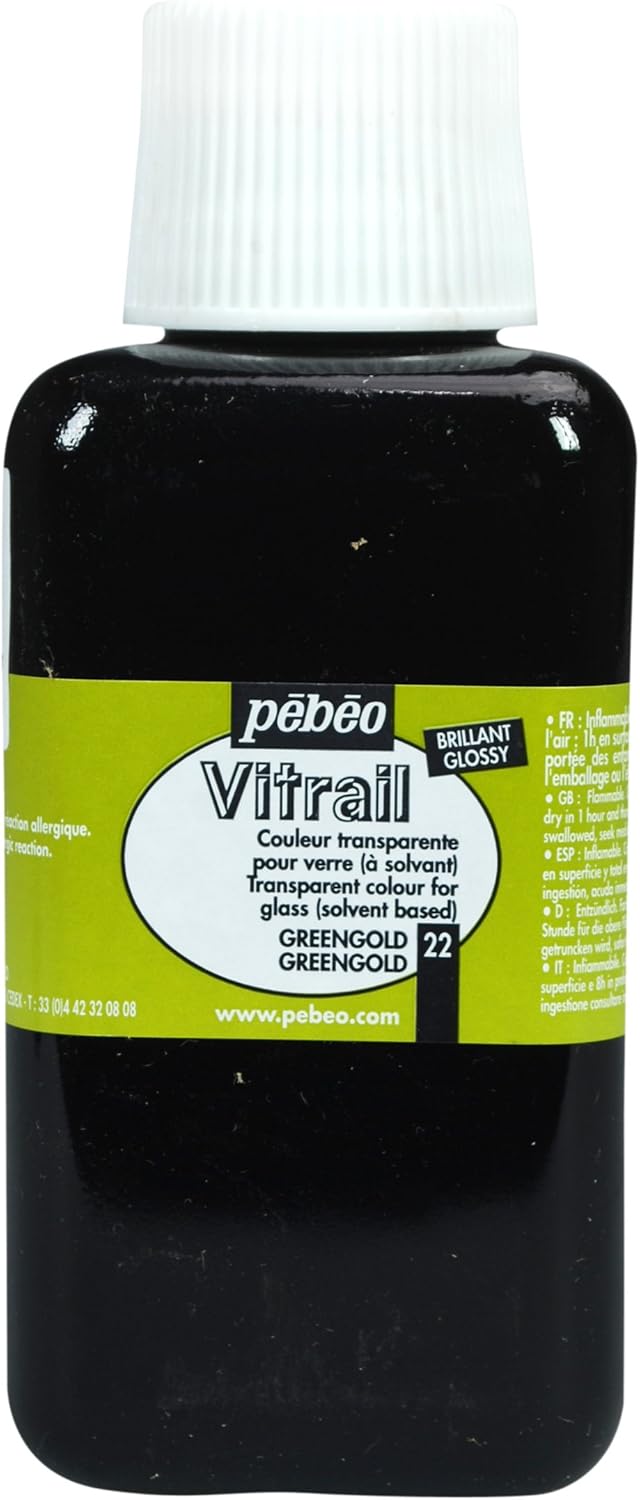 Pebeo Vitrail, Stained Glass Effect Paint, 250 ml Bottle - Green Gold, 8.45 Fl Oz (Pack of 1)