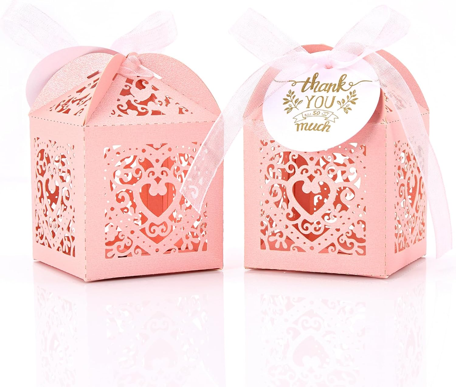 AdasBridal Pink Small Gift Boxes, 50pcs Laser Cut Candy Box Heart Shape