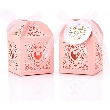 AdasBridal Pink Small Gift Boxes, 50pcs Laser Cut Candy Box Heart Shape