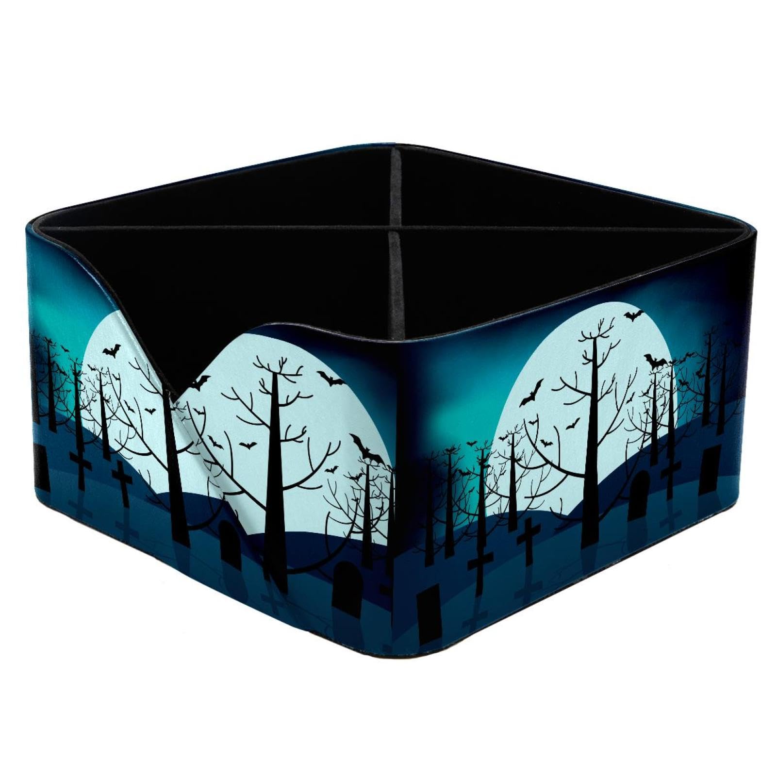 KengjuTesu Moon Light Halloween Desktop Organizer Pen Holder, Rectangular Pencil Cup for Office, Study and Makeup Stations