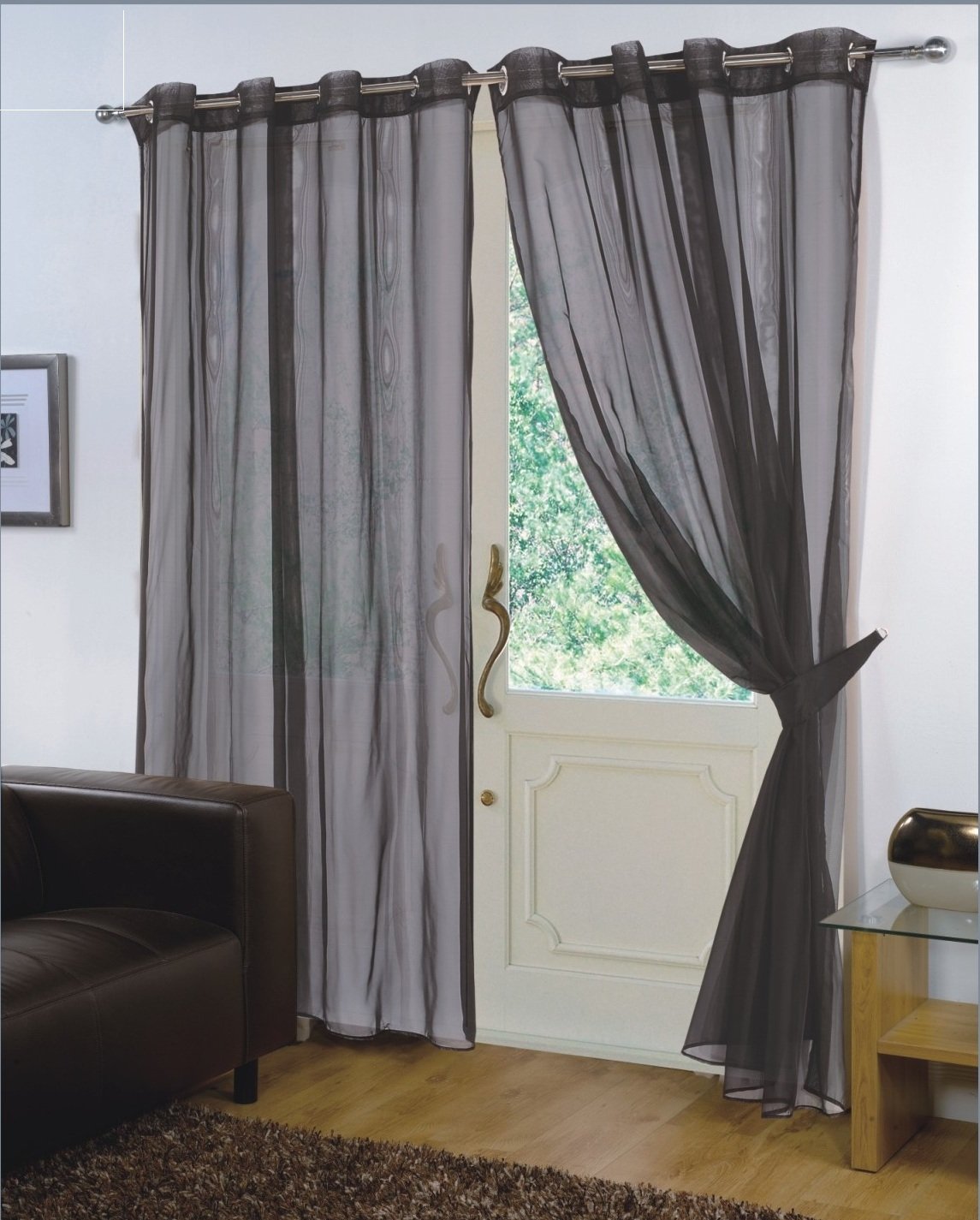 Viceroy Bedding Black Pair Of Plain Voile Eyelet/Ring Top Curtain Panels + Free Tiebacks Included (59" X 54", )