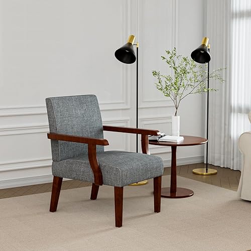 Miniatura 43 de Juego de 2 sillas decorativas de tela, juego de 2 sillas con brazos con mesa auxiliar de madera, sillas de sala de estar con asiento suave para sala