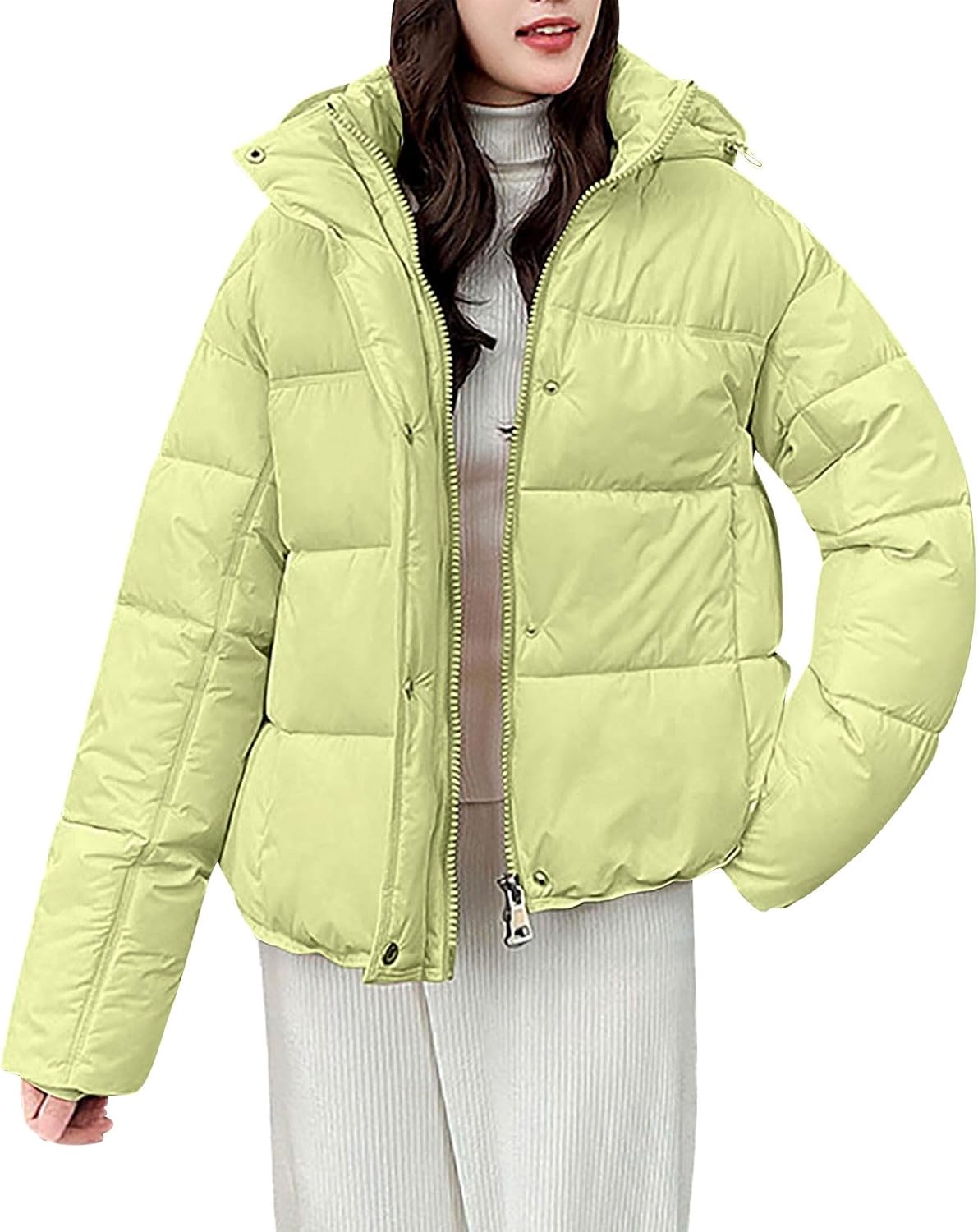 Womens Puffer Jacket Zip Up Long Sleeve Quilted Padded Down Winter Fleece Warm Comfort Outerwear Puffy Bubble Coat