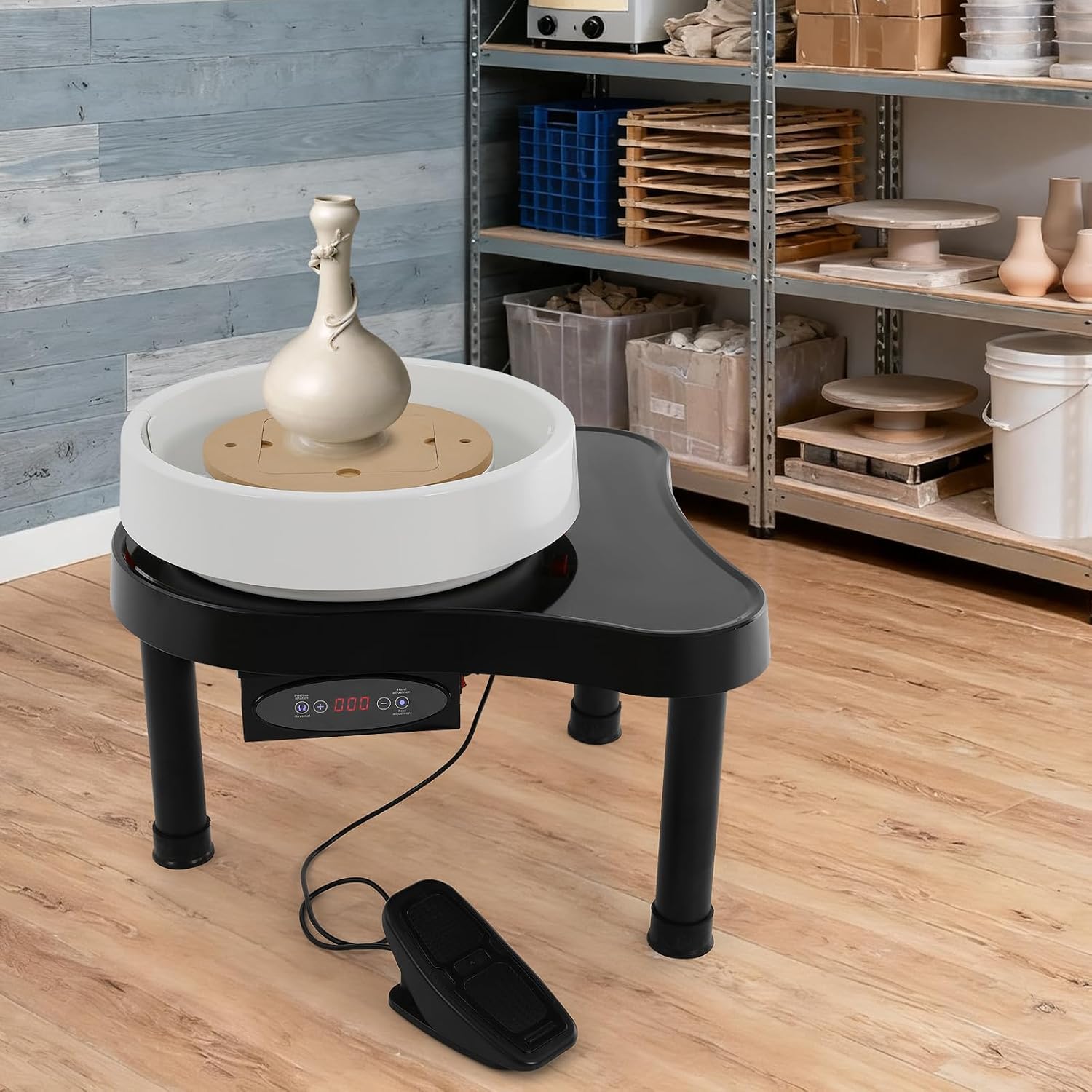 Pottery Wheel Forming Machine Electric Ceramic Machine with 12.6in Plate and Foot Pedal 200W Electric Pottery Forming Machine for Home Studios Bars
