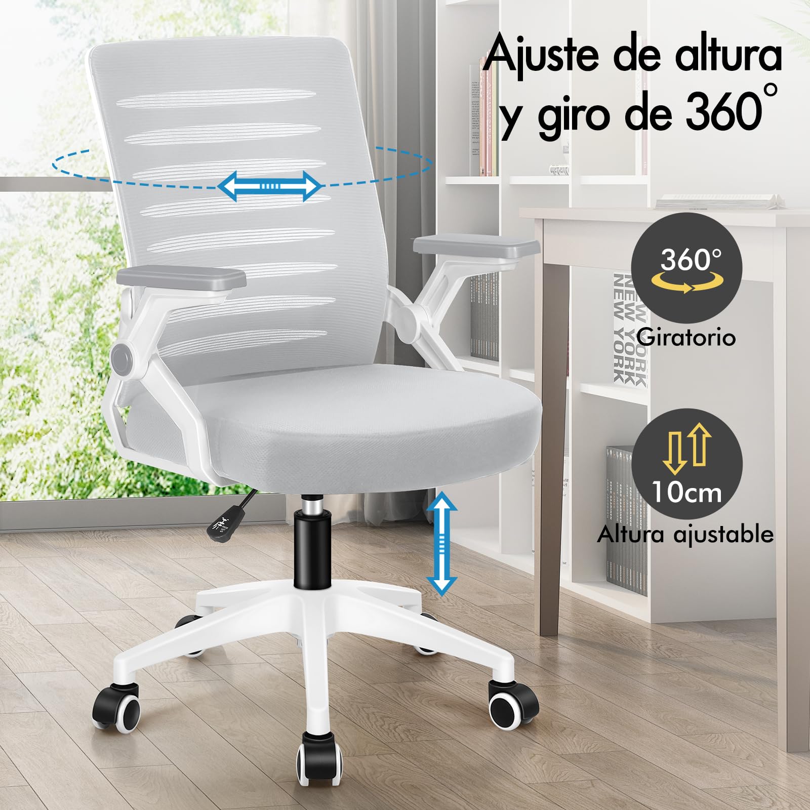 ALFORDSON Silla Escritorio Ergonómica Ajustable con Apoyo Lumbar, Reposabrazos Abatibles Ahorro de Espacio, Sillas Oficina Ejecutiva Malla, Cadeira para Salas de Reuniones, Recepción(Blanca y Gris)