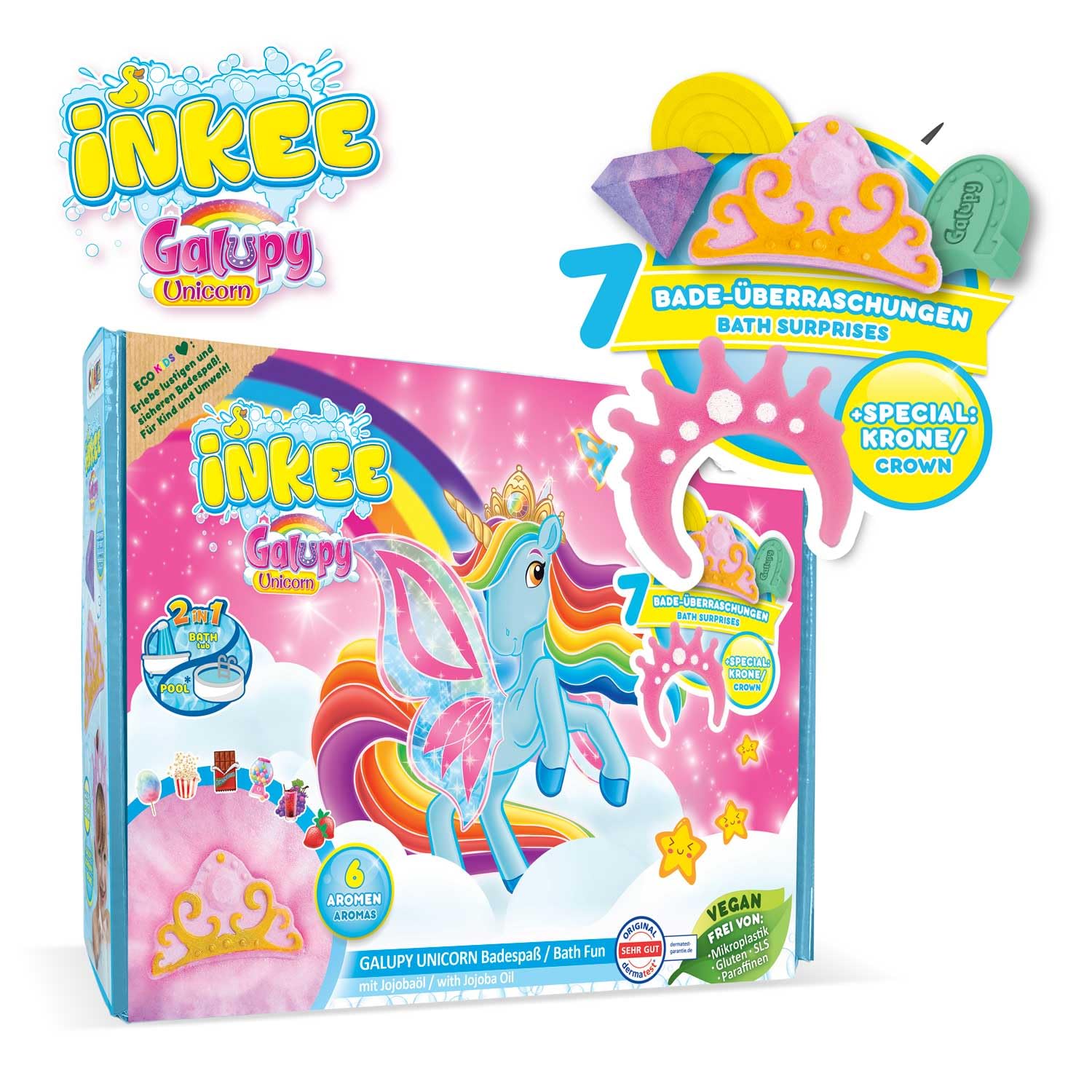 INKEE GALUPY | Coffret de Bain Licorne avec 7 Additifs pour Enfants - Bombes de bain Licorne
