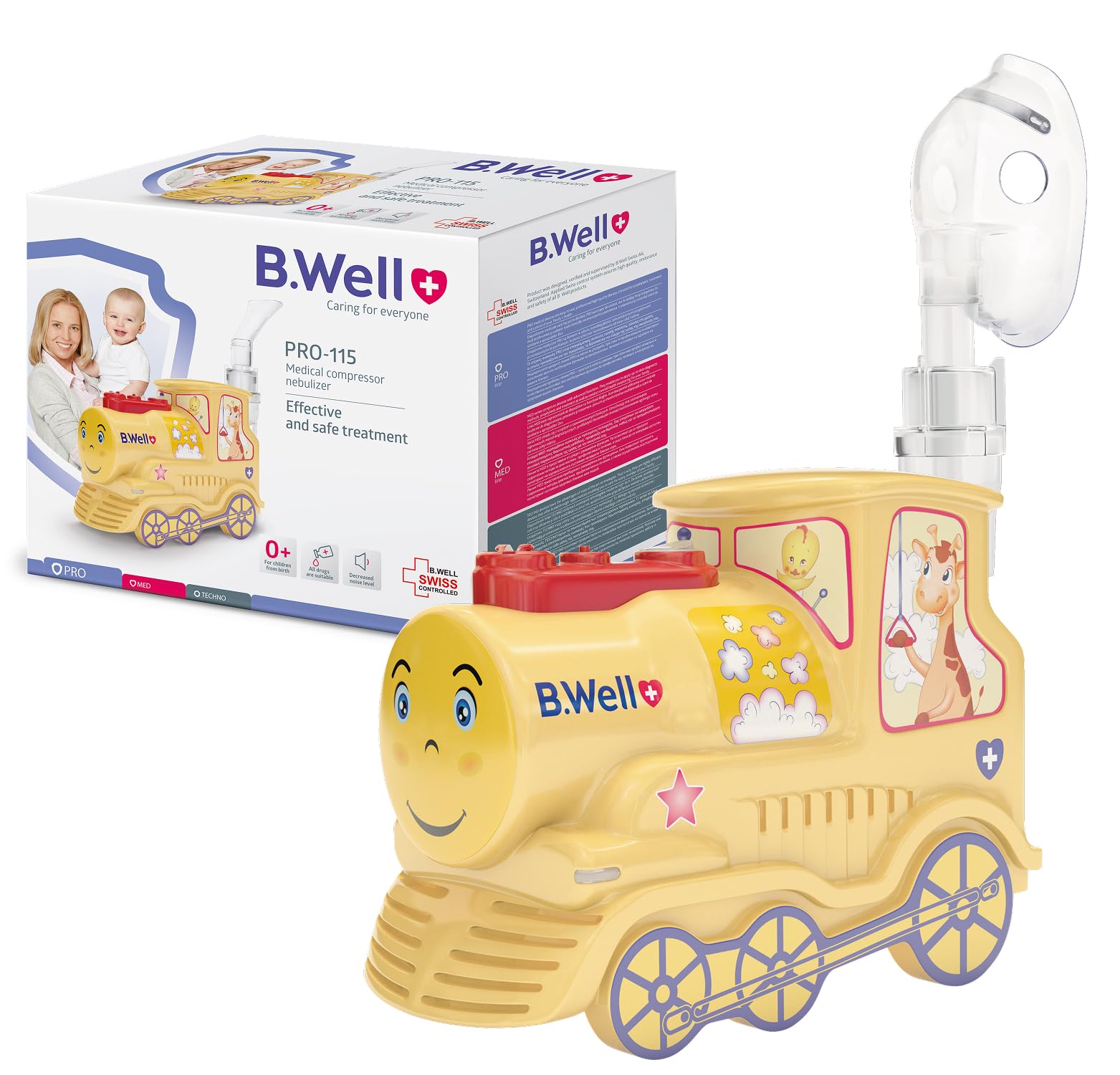 INHALATOR NEBULIZATOR TŁOKOWY B.WELL DLA DZIECI I DOROSŁYCH 3 MASKI