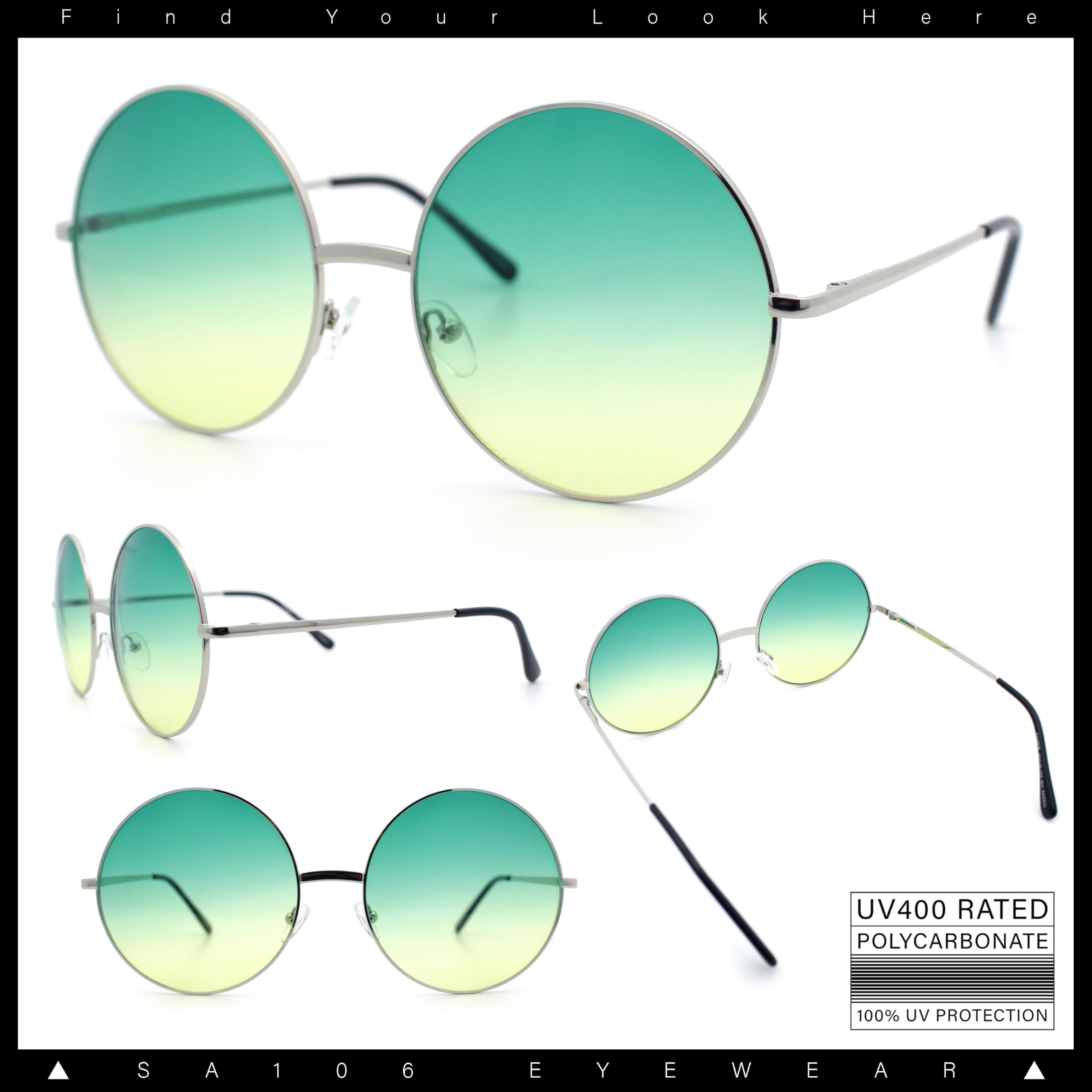 SA106 Hippie Retro Groovy Gradient Oversize Circle Lens Round Lennon Sonnenbrille, Gr n (hellgrün), Einheitsgröße