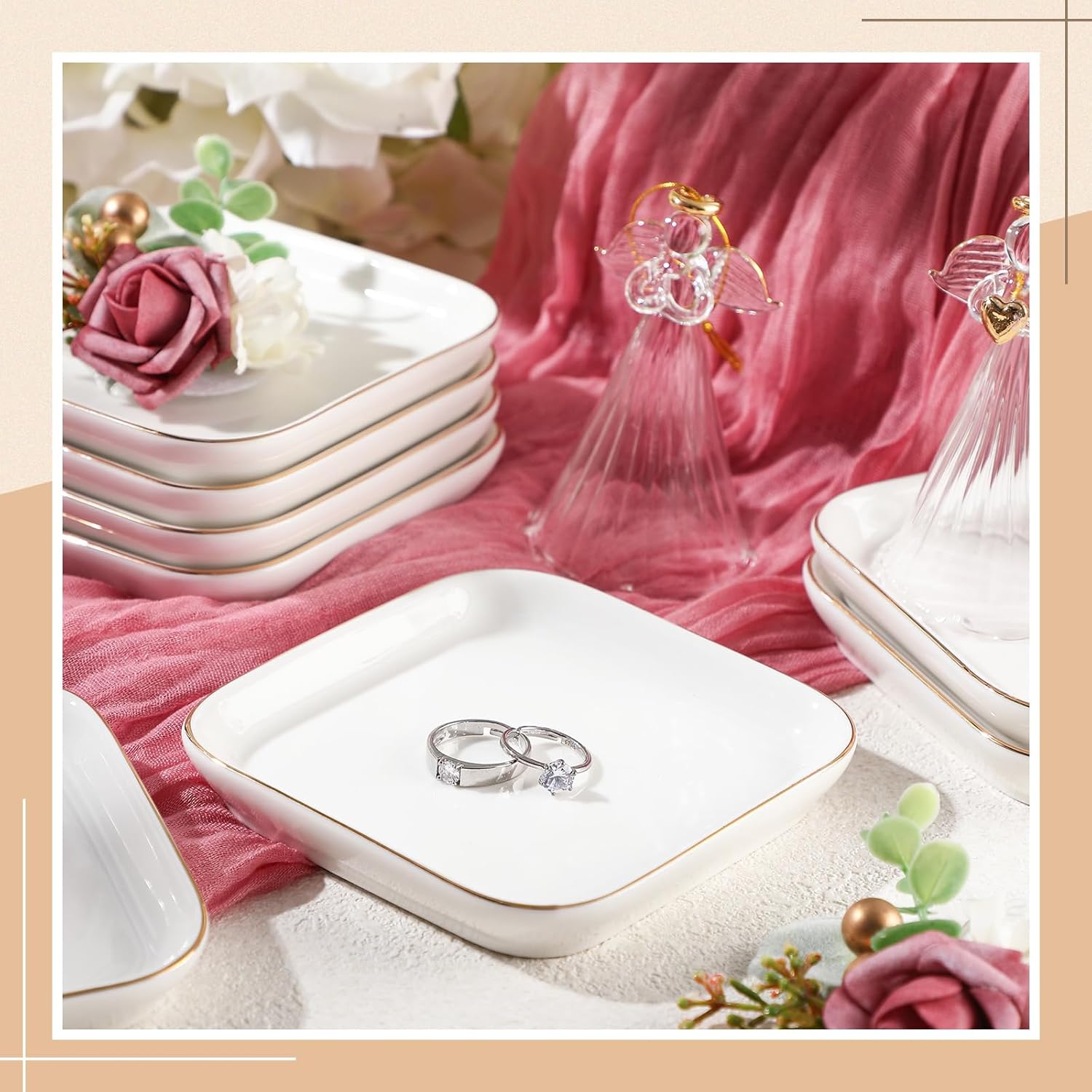 Shappy 24 Pcs Ceramic Ring Dish Bulk 4.5 in Small Jewelry Tray Porcelain Trinket Dish for Women Wedding Birthday Gifts(White,Square)