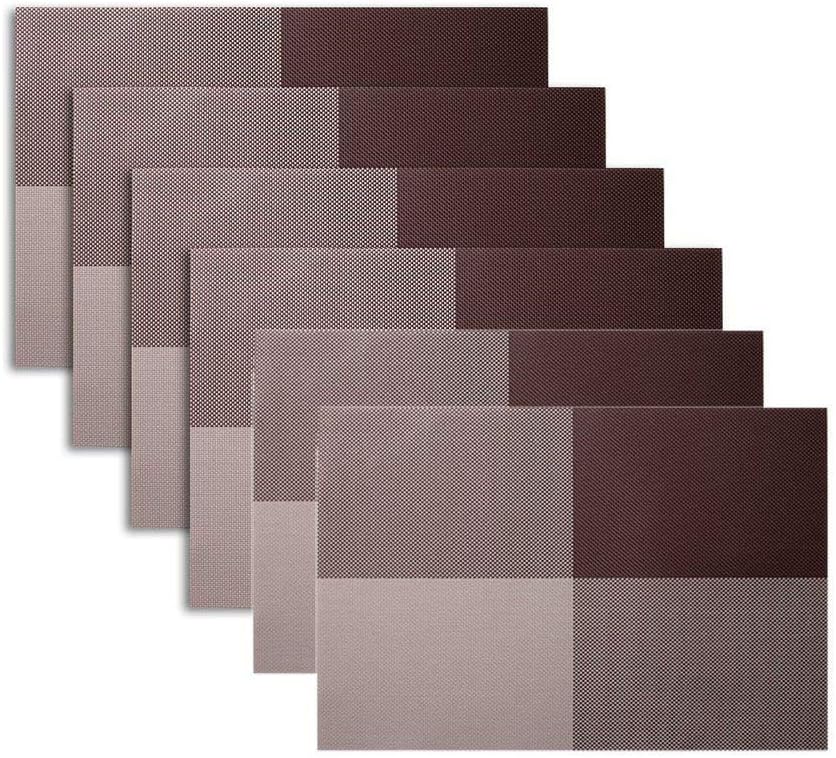 BeGrit Square Placemats Table Mats for Dining Tables Washable Non-Slip Heat Resistant Woven Vinyl Place Mat, Set of 6