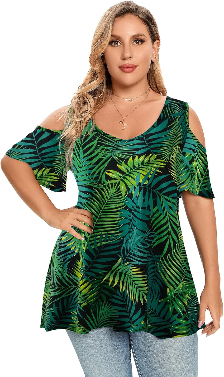 LARACE Plus Size Tunic Tops For Women V neck Short Sleeve T-shirt Cold Shoulder Loose Summer Tops Blouse
