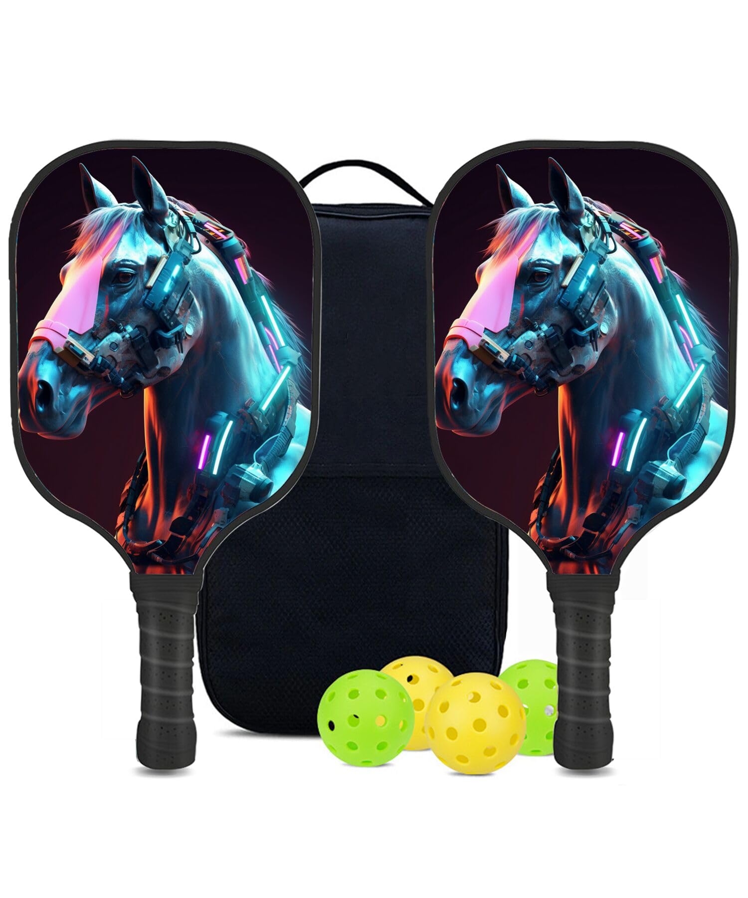 SHENCANG BLUE Custom Pickleball Paddles Set with 2 Pickleball Rackets 4 Pickle Balls 1 Carry Bag, Horse-BN282 Pattern, Carbon Fiber,Honeycomb Polymer Core & Comfort Grip