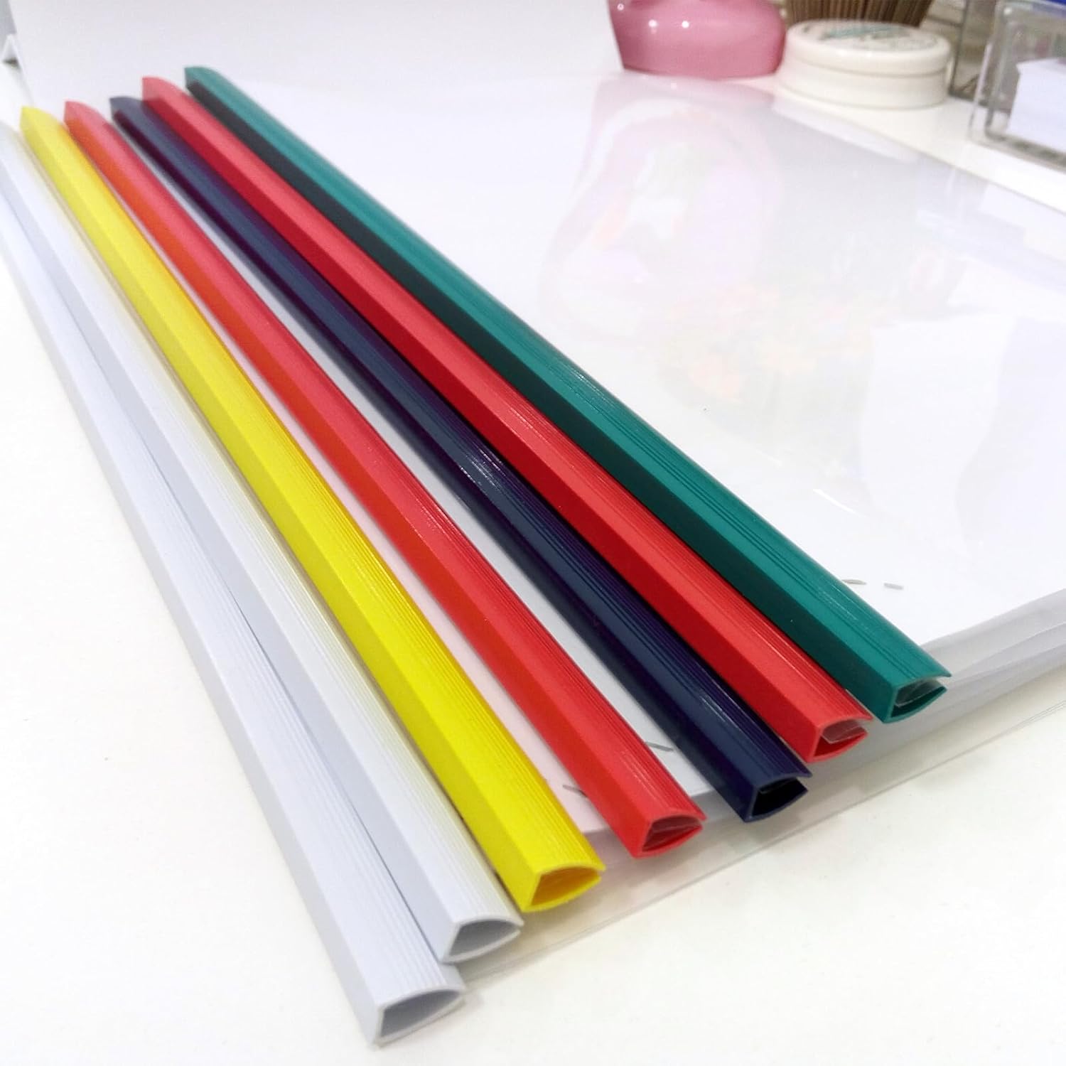 PATIKIL 100Pcs Binding Bars, 10mm Binding Bars Slide Grip 70 Sheets Capacity A4 Size Report Binder Triangle Presentation Binder for Report Cover Resume, Red