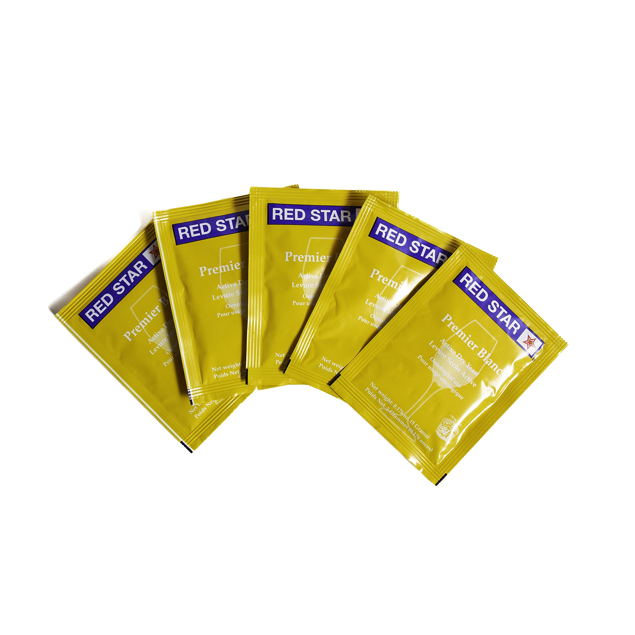 Craft A Brew - Red Star Premier Blanc Wine Yeast - All-Purpose, High-Performing Dry Wine Yeast - For Red & White Wines - Ingredients for Home Fermenting - Wine Making Supplies - 5 Pack