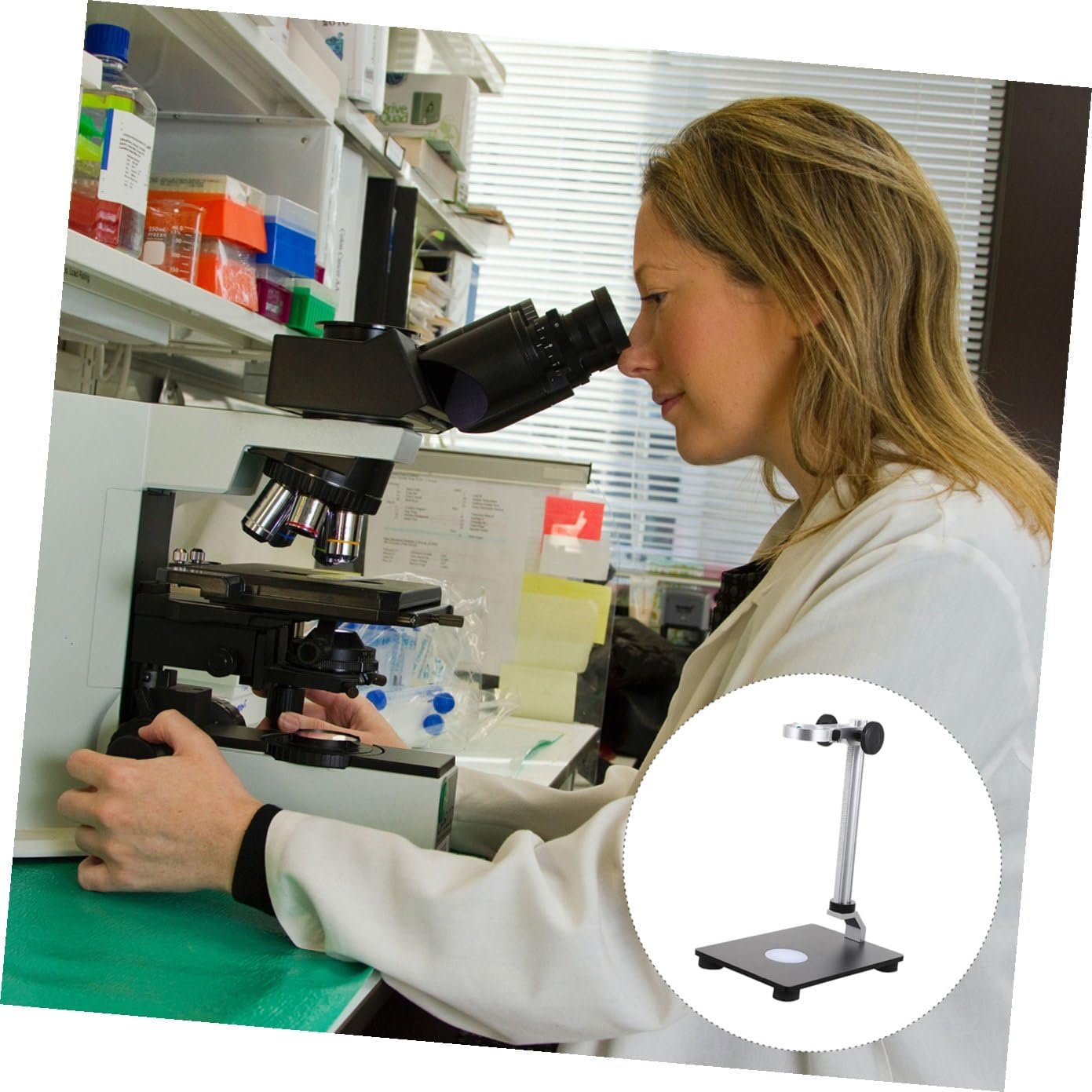 Adjustable Microscope Stand with Light Source Industrial Camera Lift Rack for Precision Viewing Sturdy and Impact Resistant Lab Equipment