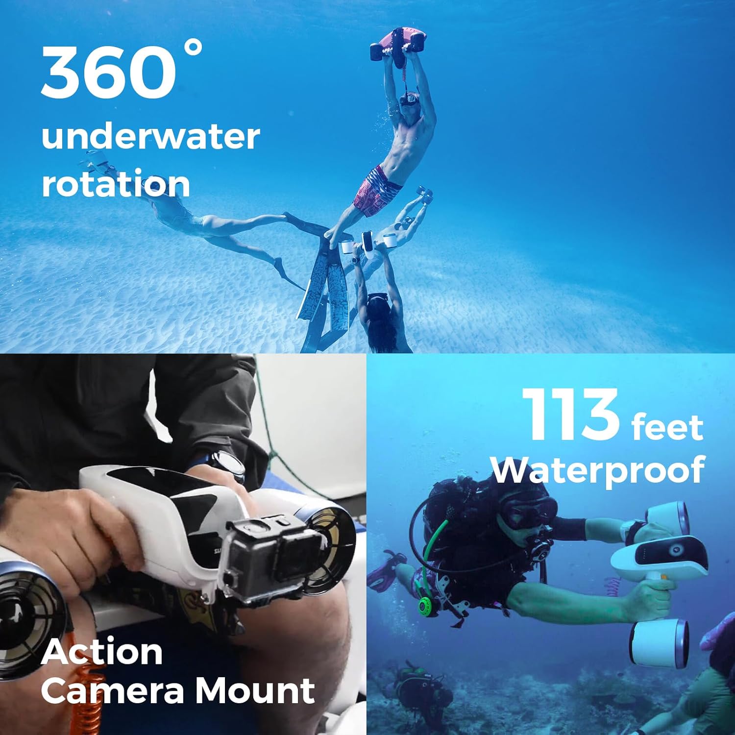 Mix the underwater scooter with a support for action camera 30 minutes 22lbf 131 feet dual motors water motors sports pool snorkeling water scooter for children gray battery version 7 71DRXdjwn8L. AC SL1500