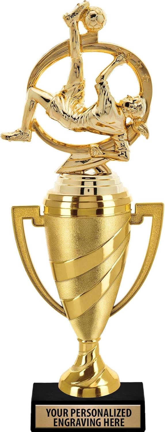 Crown Awards Soccer Trophy, 14" Gold Cup Girls Soccer Trophies with Free Personalization