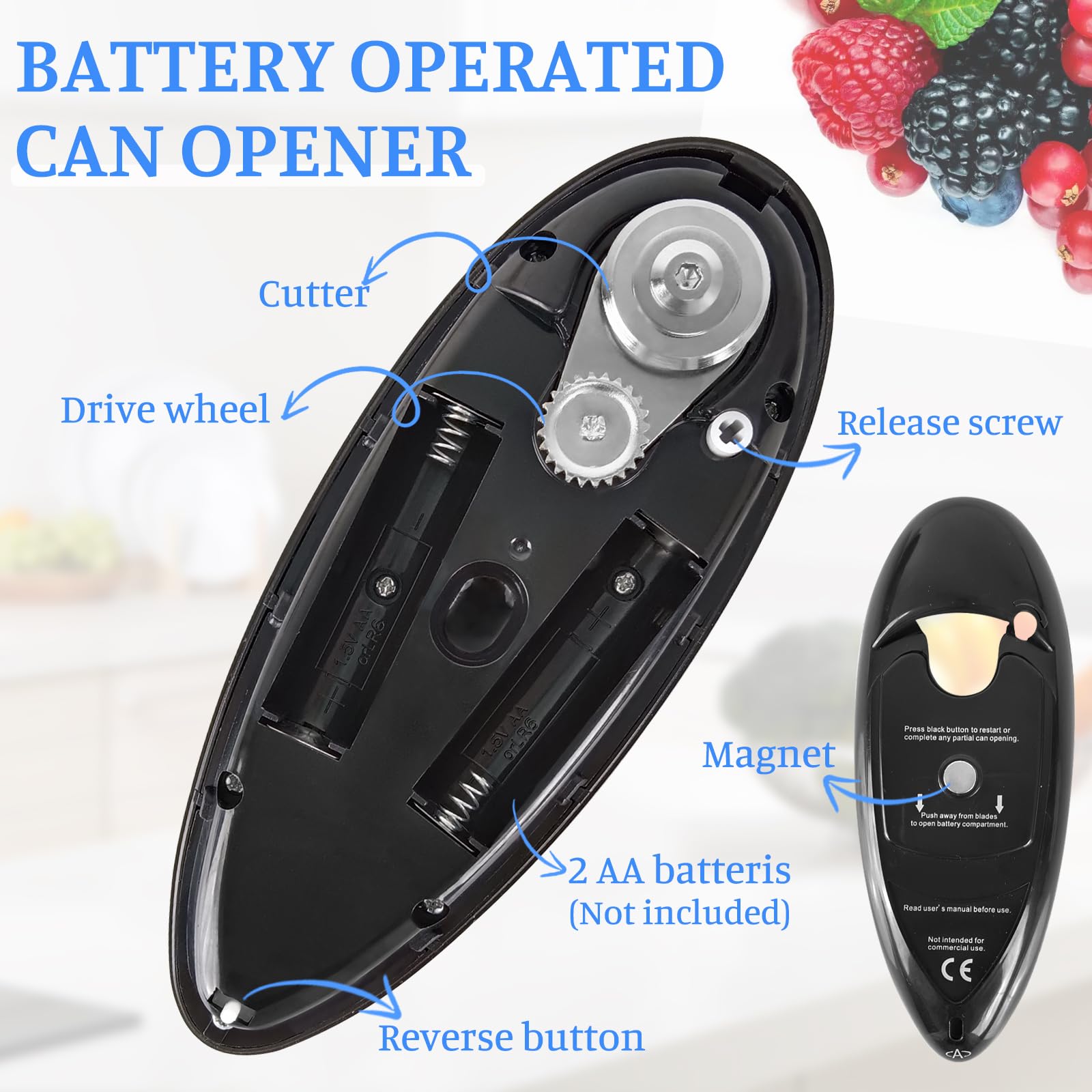 Apriscatole Elettrico, One Touch Automatico Apriscatole Mani Libere Design Compatto Senza Fili Gadget da Cucina con Bordo Liscio per Artritici/Anziani/Home
