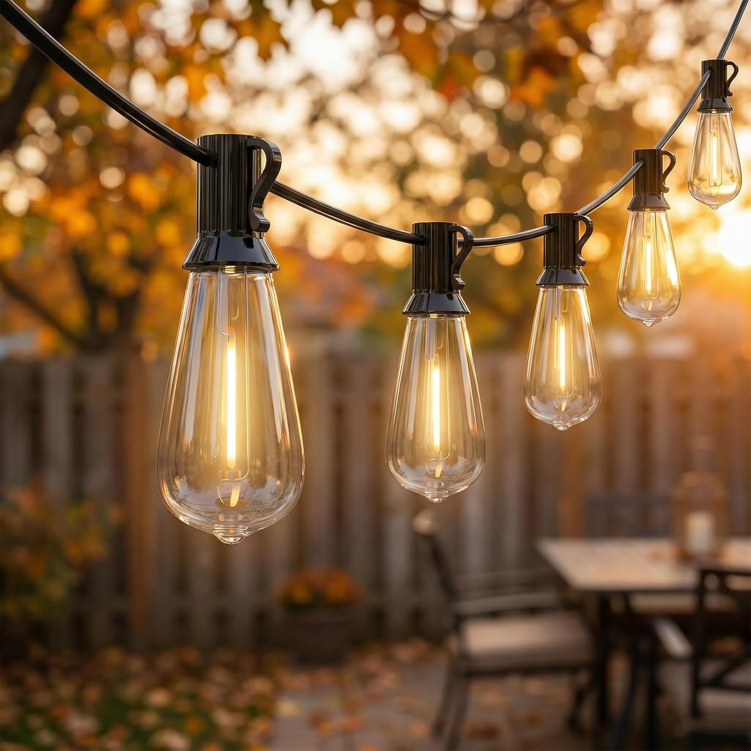 Oviejo LED Outdoor String Lights for Patio 20Ft, Waterproof Patio String Lights with 22 ST40 LED Edison Bulbs for Deck, Garden, Backyard,House, Vintage String Lights Fit E17 Base, 2700K Dimmable