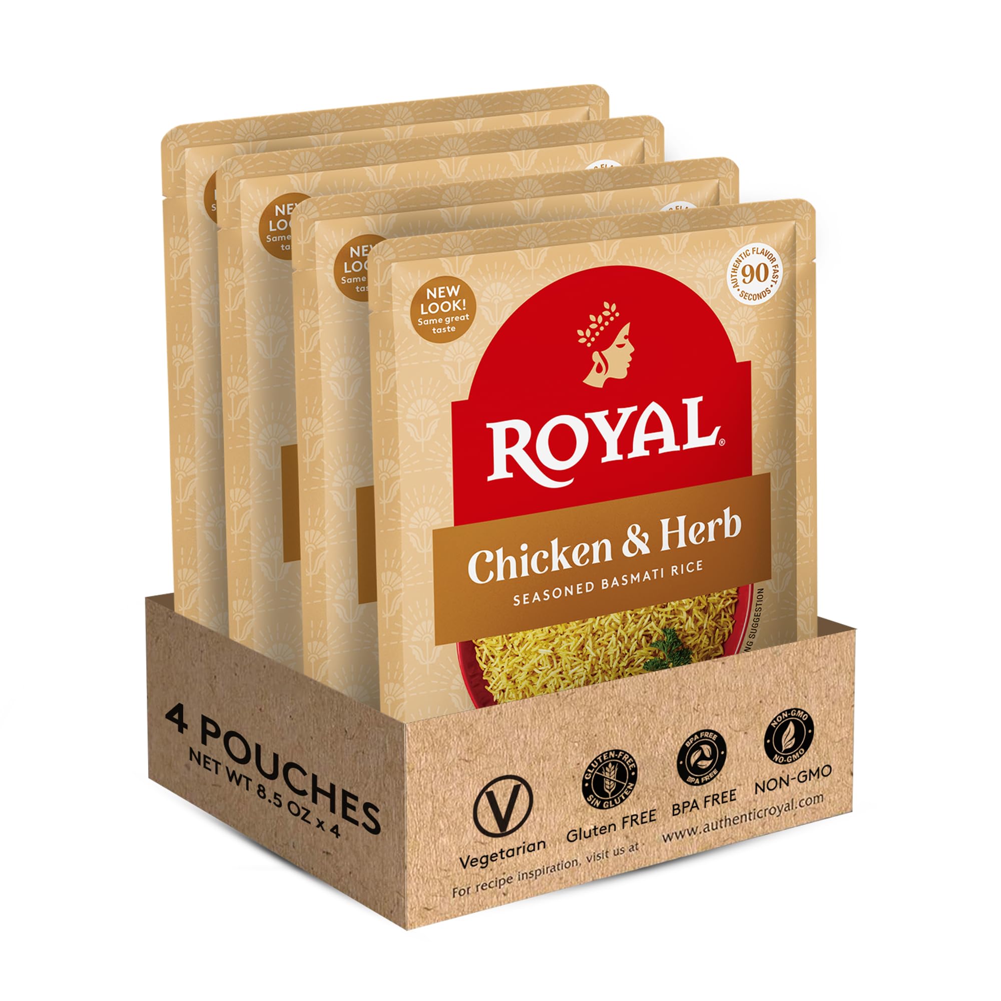 Royal Authentic - Ready To Heat Rice - Chicken & Herb, 4 Count
