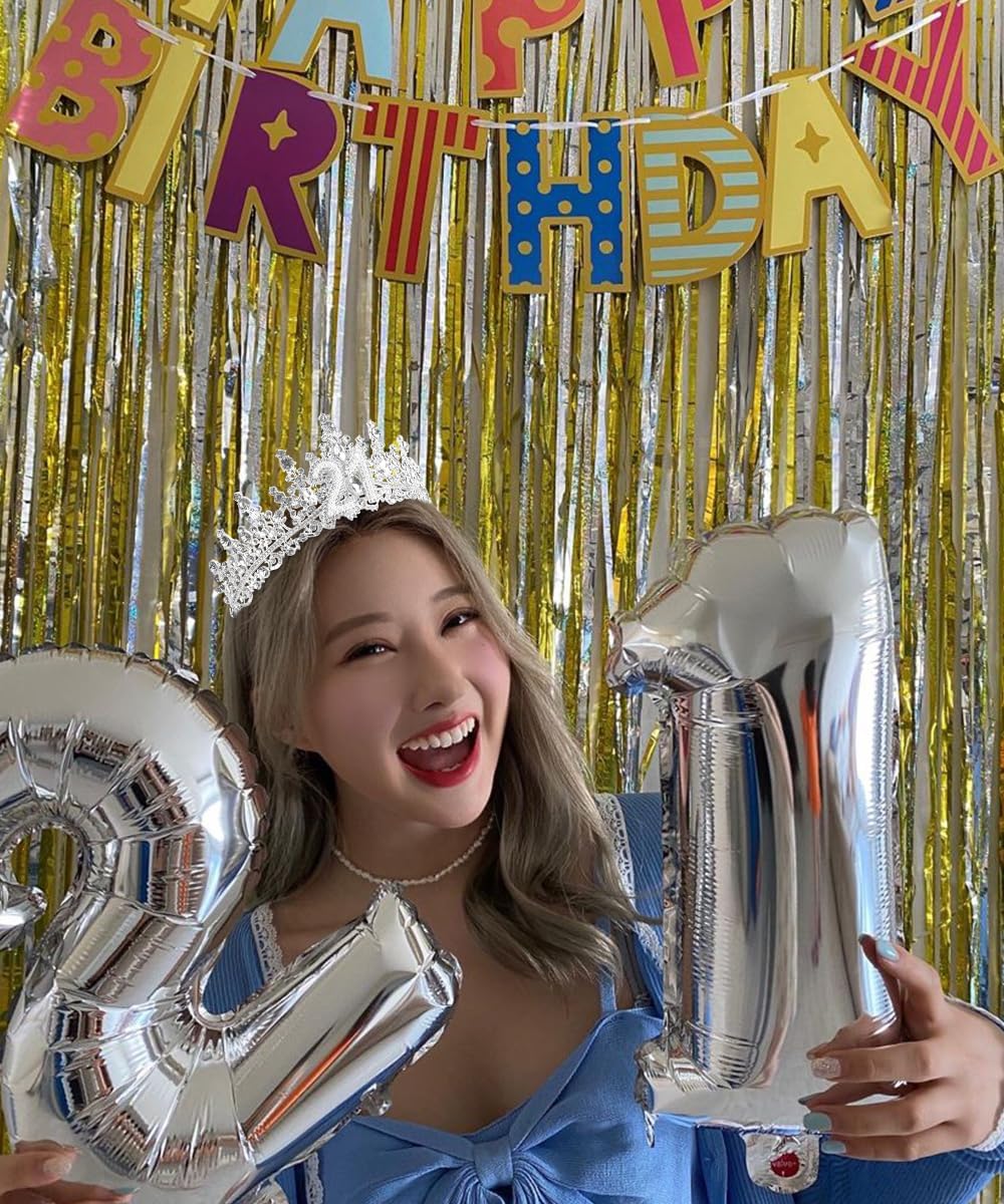 TOBATOBA 21st Birthday Crown: Silver Tiara with Crystals & Pearls for Women Turning 21 - Image 2