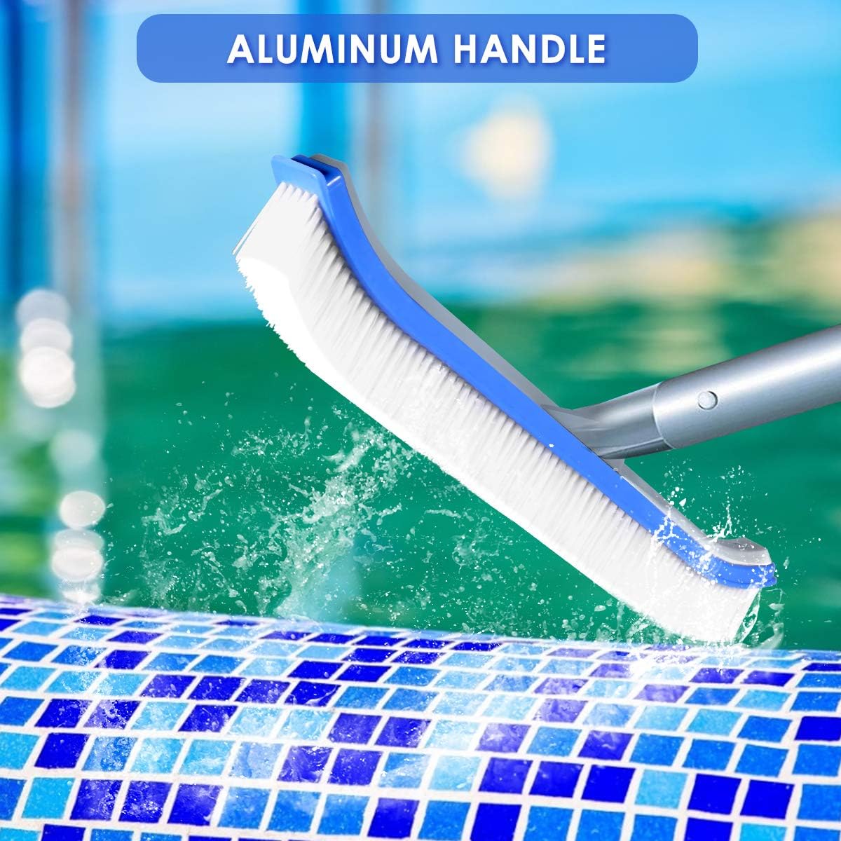 Swimming Pool Wall & Tile Brush,18" Polished Aluminum Back Cleaning Brush Head Designed for Cleans Walls, Tiles & Floors, Nylon Bristles Pool Brush Head with EZ Clips : Patio, Lawn & Garden