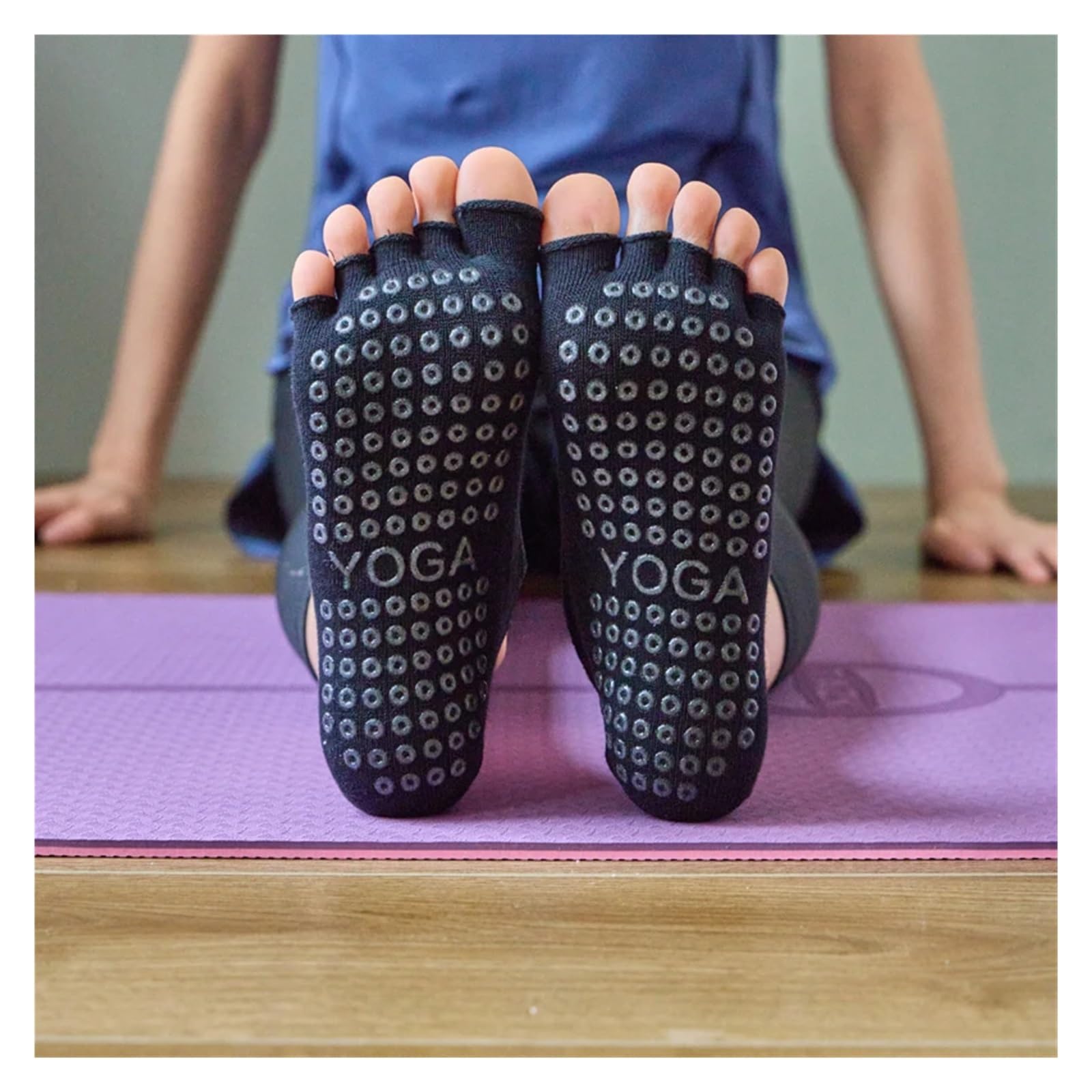 Calcetines de Yoga de Cinco Dedos for Mujer, Antideslizantes, Transpirables, Pilates, Fitness, Danza, Ballet, Calcetines de algodón Antideslizantes para Yoga Pilates Gimnasio(Pink)
