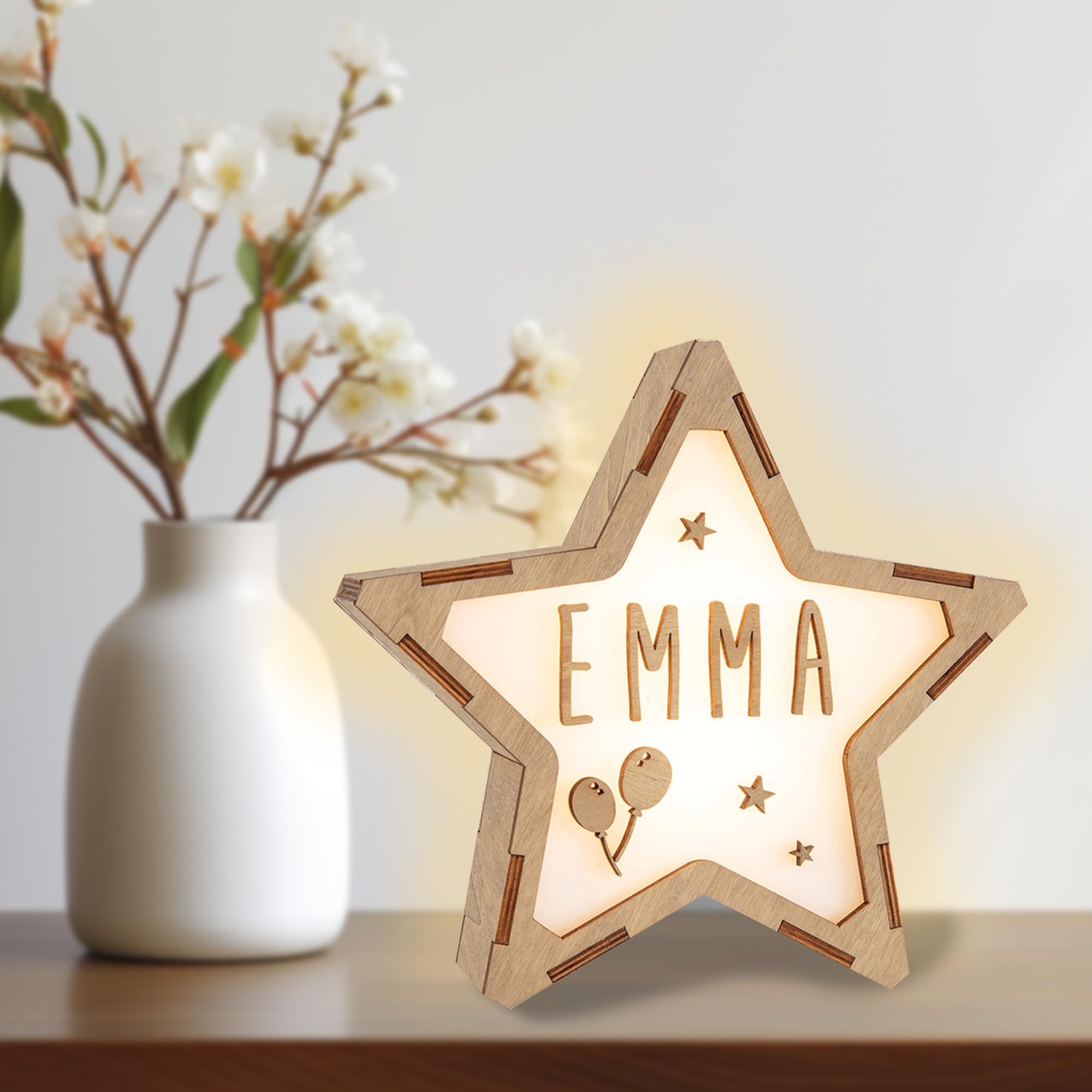 WONDEE Vintiun Lámpara Personalizada de Mesita de Noche - Cosas/Regalos para Bebés Recién Nacidos Originales, Luz Nocturna Infantil Quitamiedos Estrella - Regalos niños 0 1 2 3 4 5 6 7 8 9 10 años